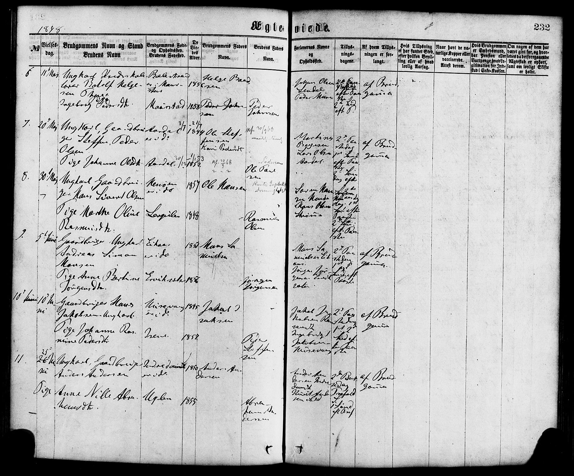 Davik sokneprestembete, AV/SAB-A-79701/H/Haa/Haaa/L0006: Ministerialbok nr. A 6, 1867-1881, s. 232