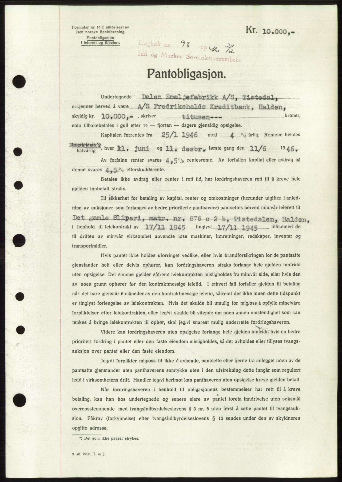Idd og Marker sorenskriveri, SAO/A-10283/G/Gb/Gbc/L0003: Pantebok nr. B4-9b, 1946-1946, Tingl.dato: 02.02.1946