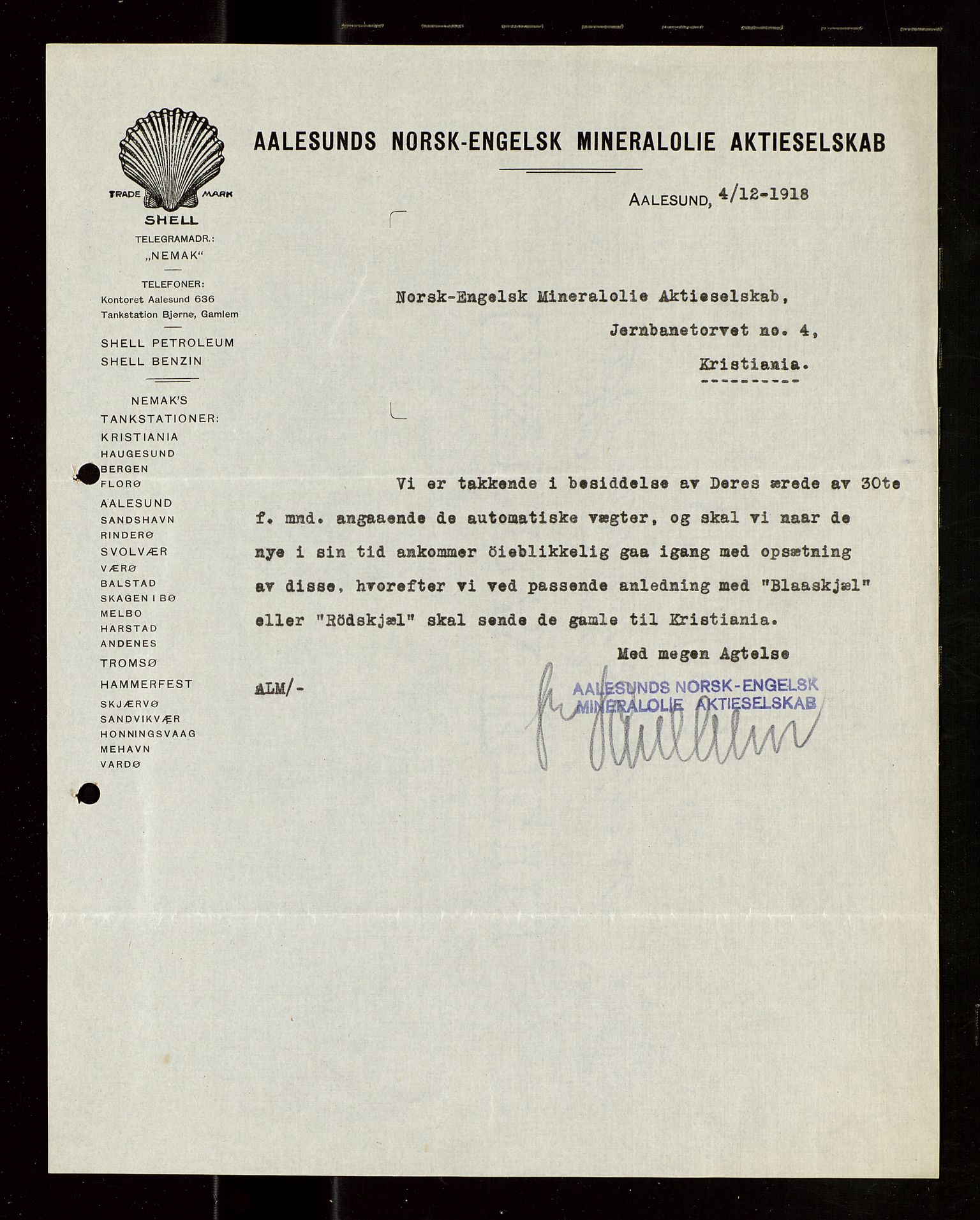 Pa 1521 - A/S Norske Shell, AV/SAST-A-101915/E/Ea/Eaa/L0021: Sjefskorrespondanse, 1918, s. 277