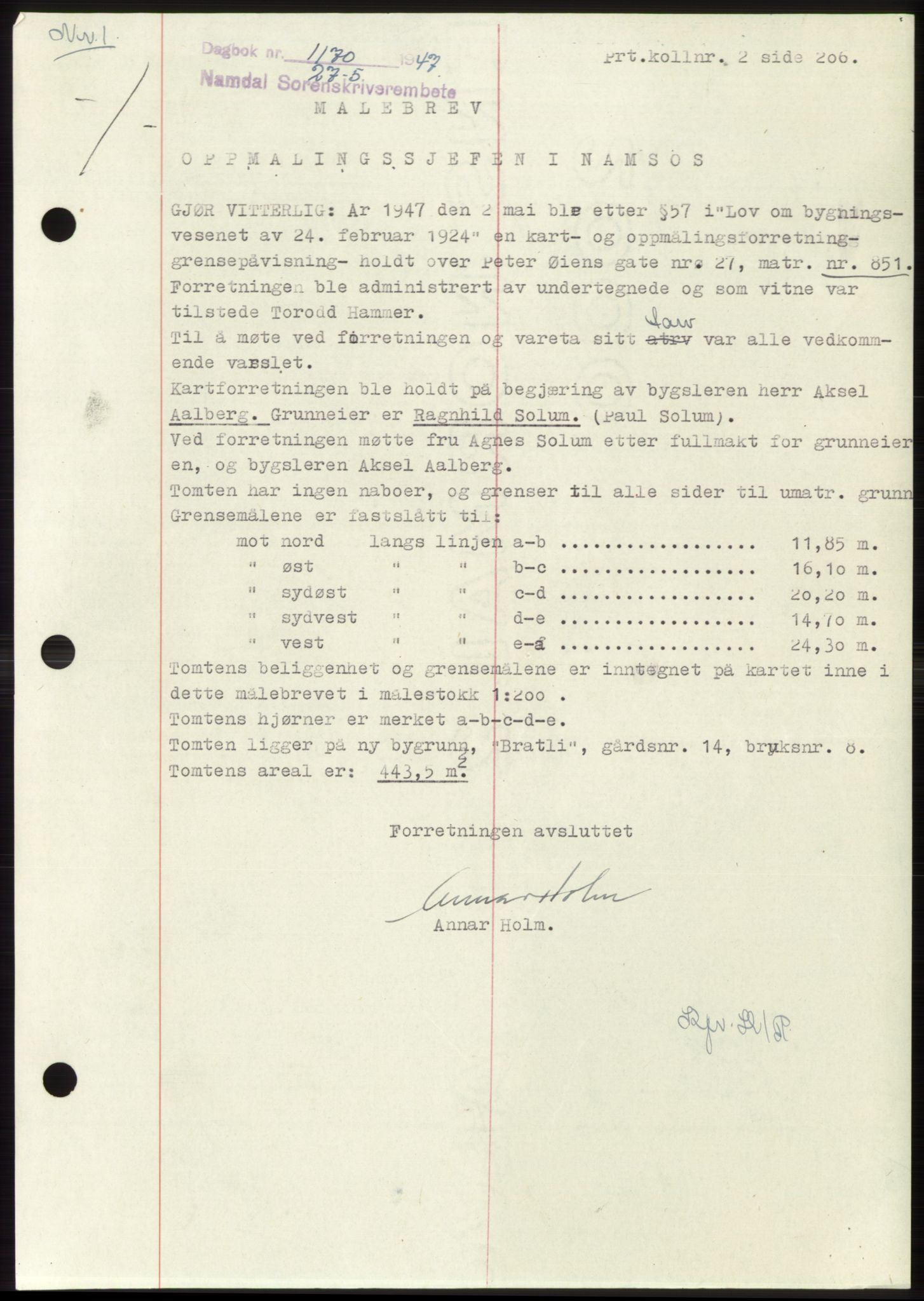 Namdal sorenskriveri, SAT/A-4133/1/2/2C: Pantebok nr. -, 1947-1947, Dagboknr: 1170/1947