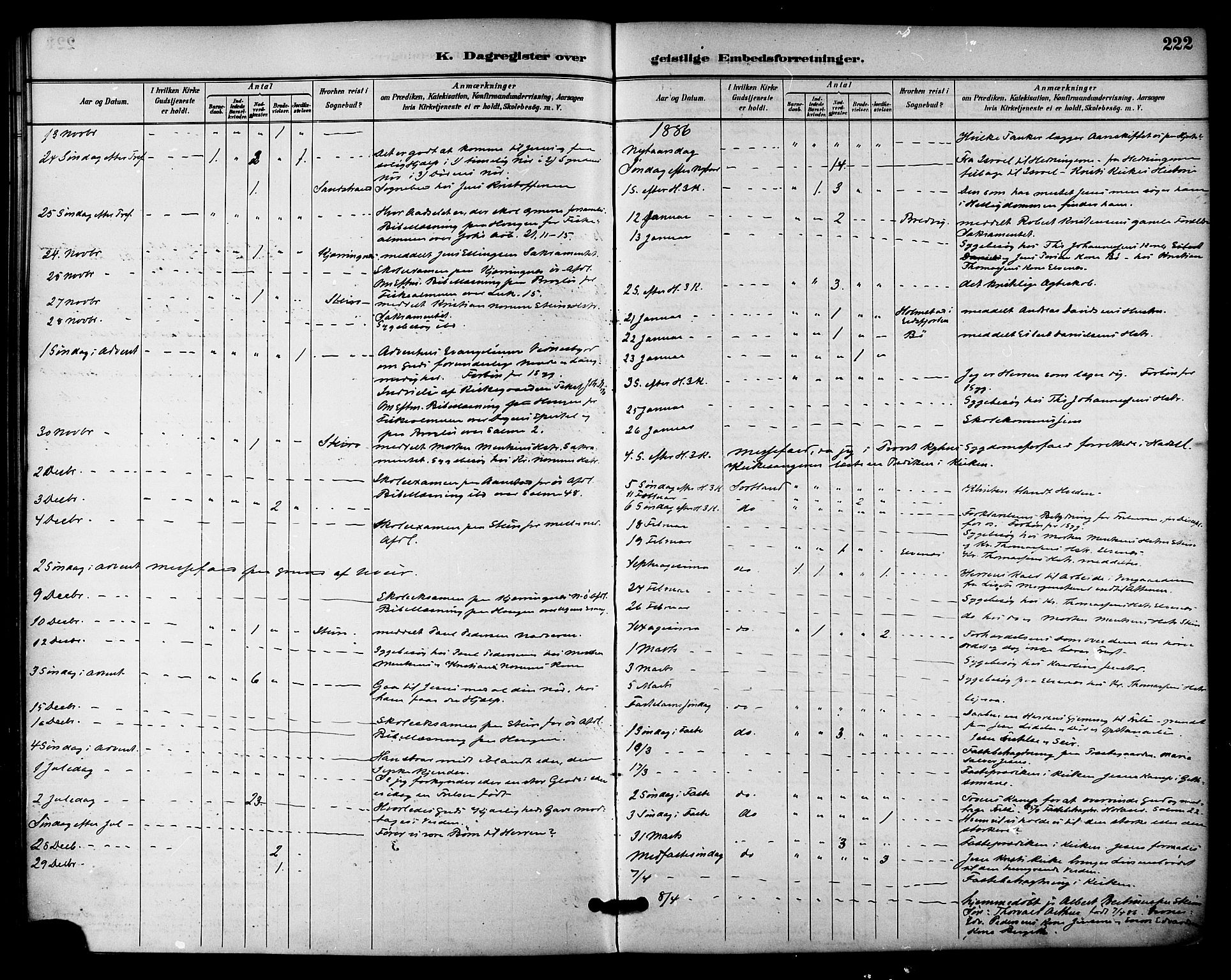 Ministerialprotokoller, klokkerbøker og fødselsregistre - Nordland, SAT/A-1459/895/L1371: Ministerialbok nr. 895A06, 1885-1894, s. 222