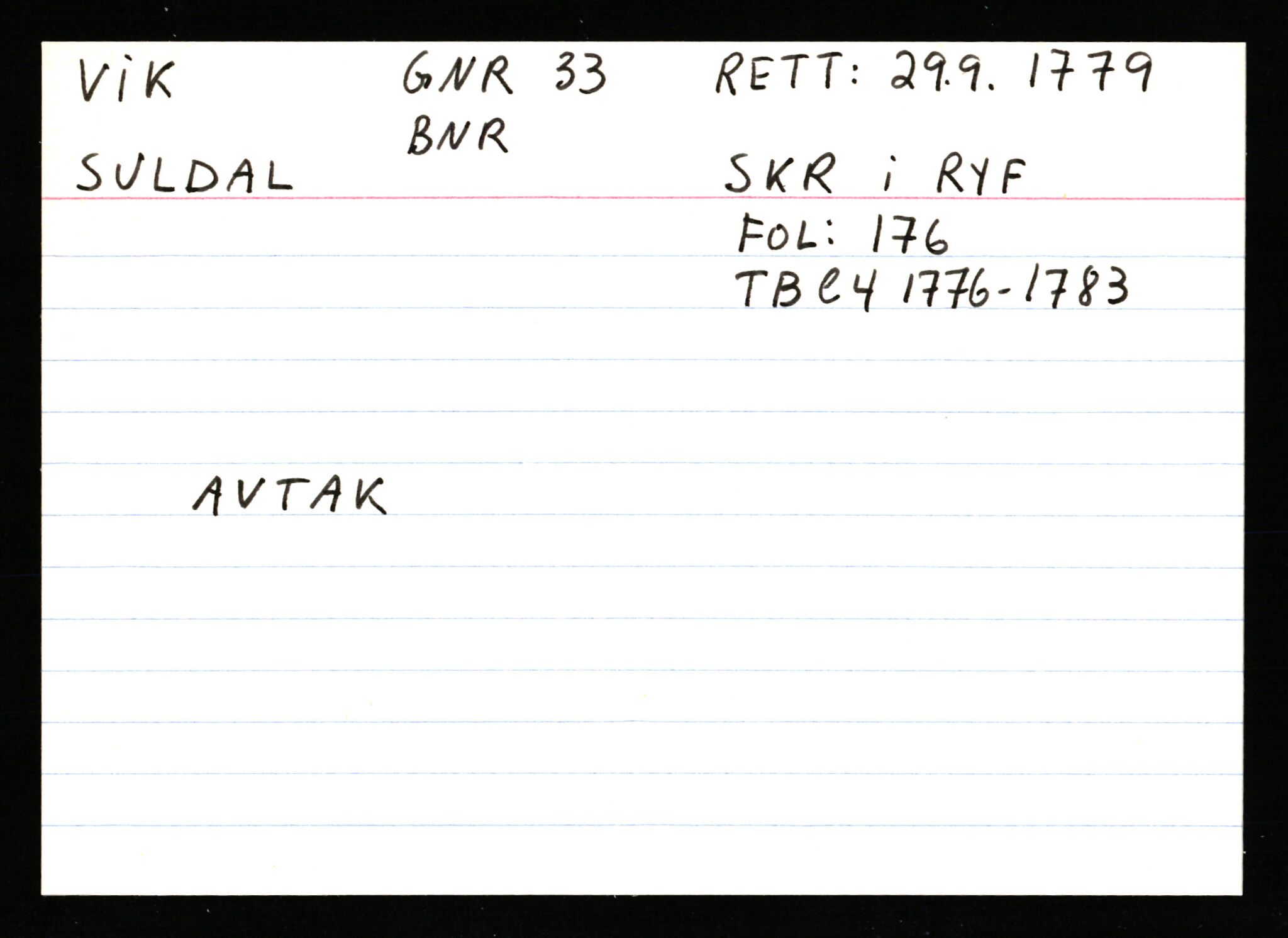 Statsarkivet i Stavanger, AV/SAST-A-101971/03/Y/Ym/L0067: Åstedskort sortert etter gårdsnavn: Vik - Vold, 1600-1950, s. 81