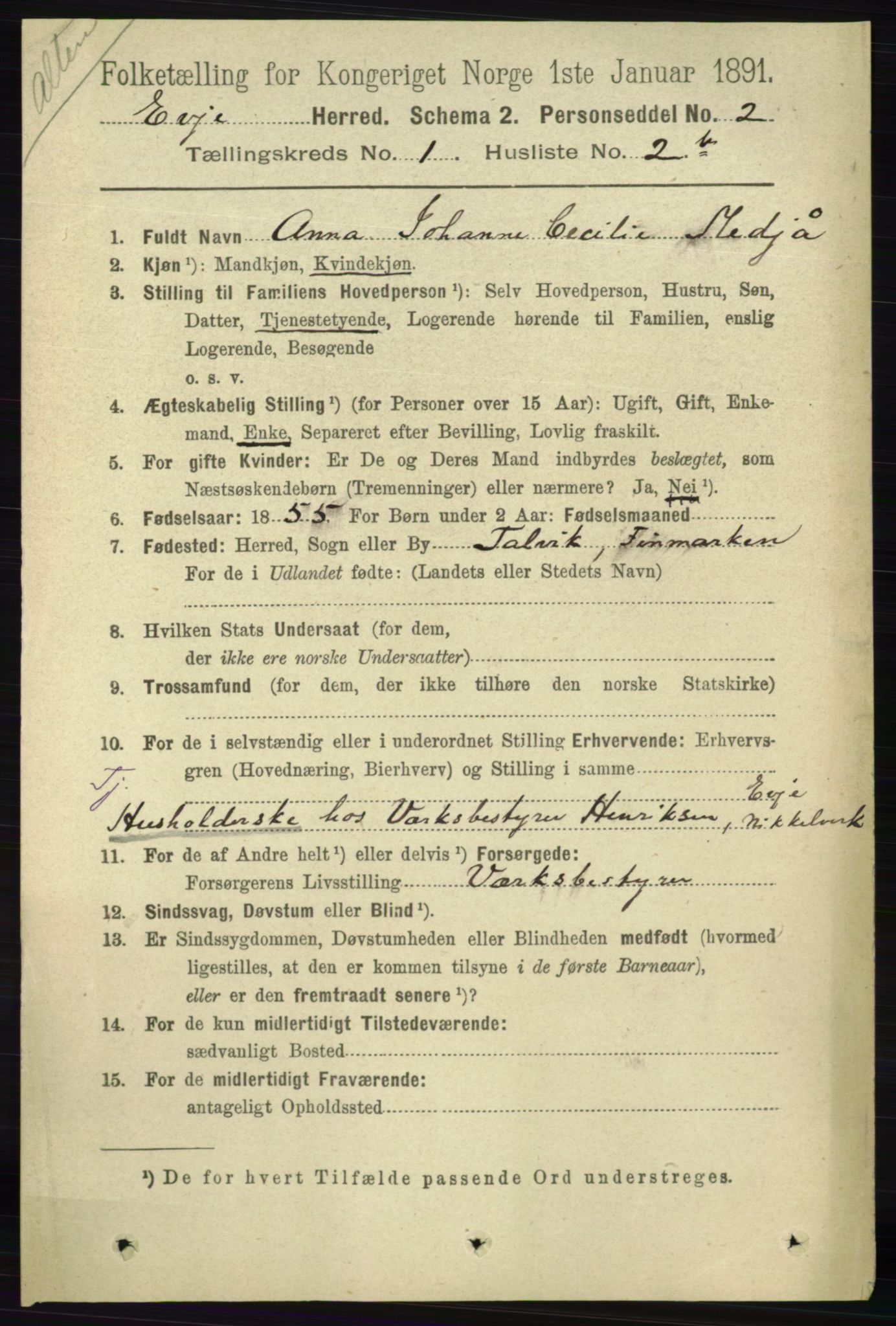 RA, Folketelling 1891 for 0937 Evje herred, 1891, s. 65