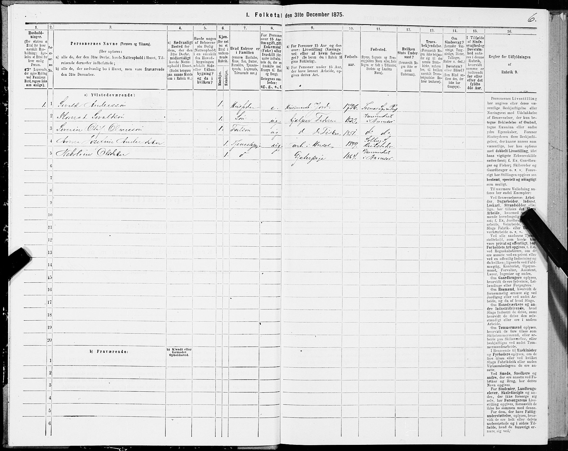 SAT, Folketelling 1875 for 1745L Namsos prestegjeld, Vemundvik sokn og Sævik sokn, 1875, s. 2006