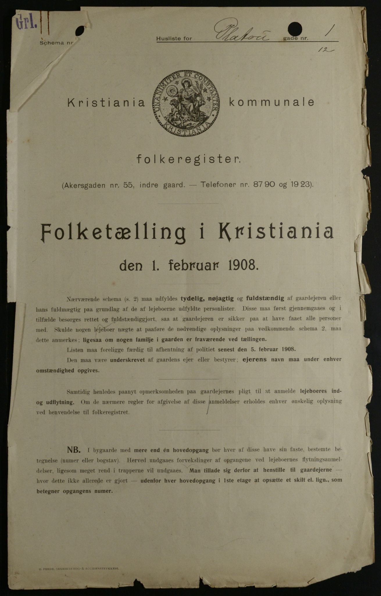 OBA, Kommunal folketelling 1.2.1908 for Kristiania kjøpstad, 1908, s. 71951