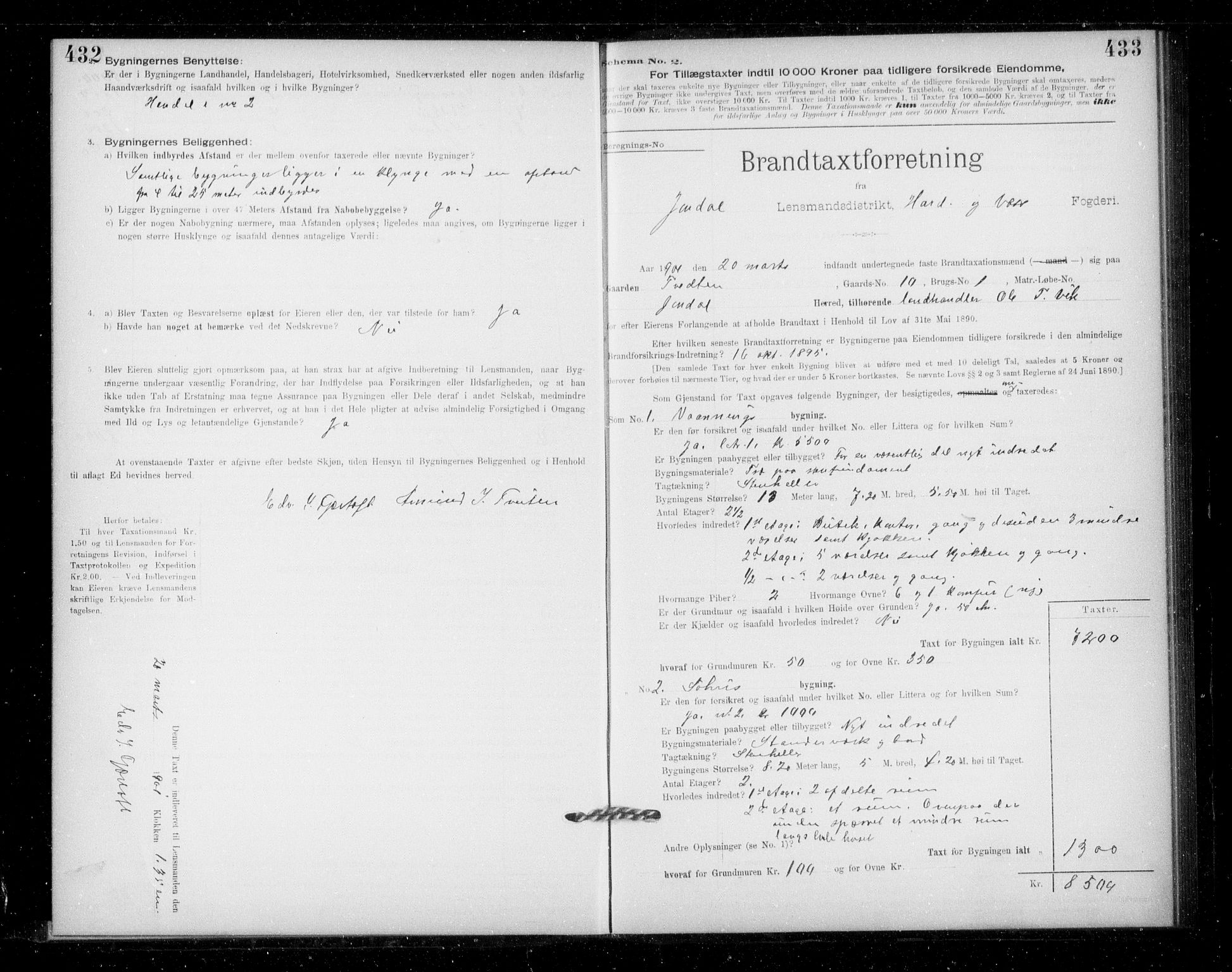 Lensmannen i Jondal, SAB/A-33101/0012/L0005: Branntakstprotokoll, skjematakst, 1894-1951, s. 432-433