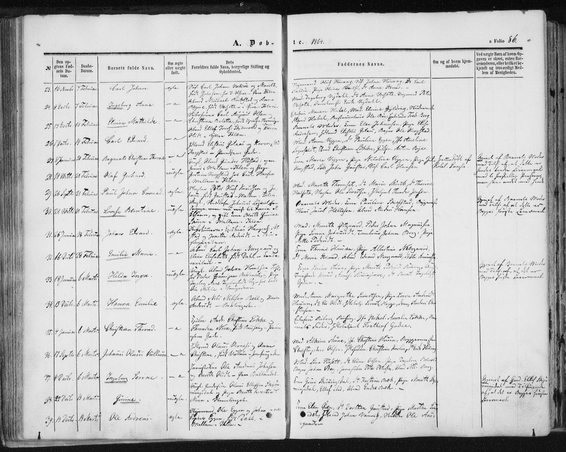 Ministerialprotokoller, klokkerbøker og fødselsregistre - Sør-Trøndelag, SAT/A-1456/602/L0115: Ministerialbok nr. 602A13, 1860-1872, s. 86