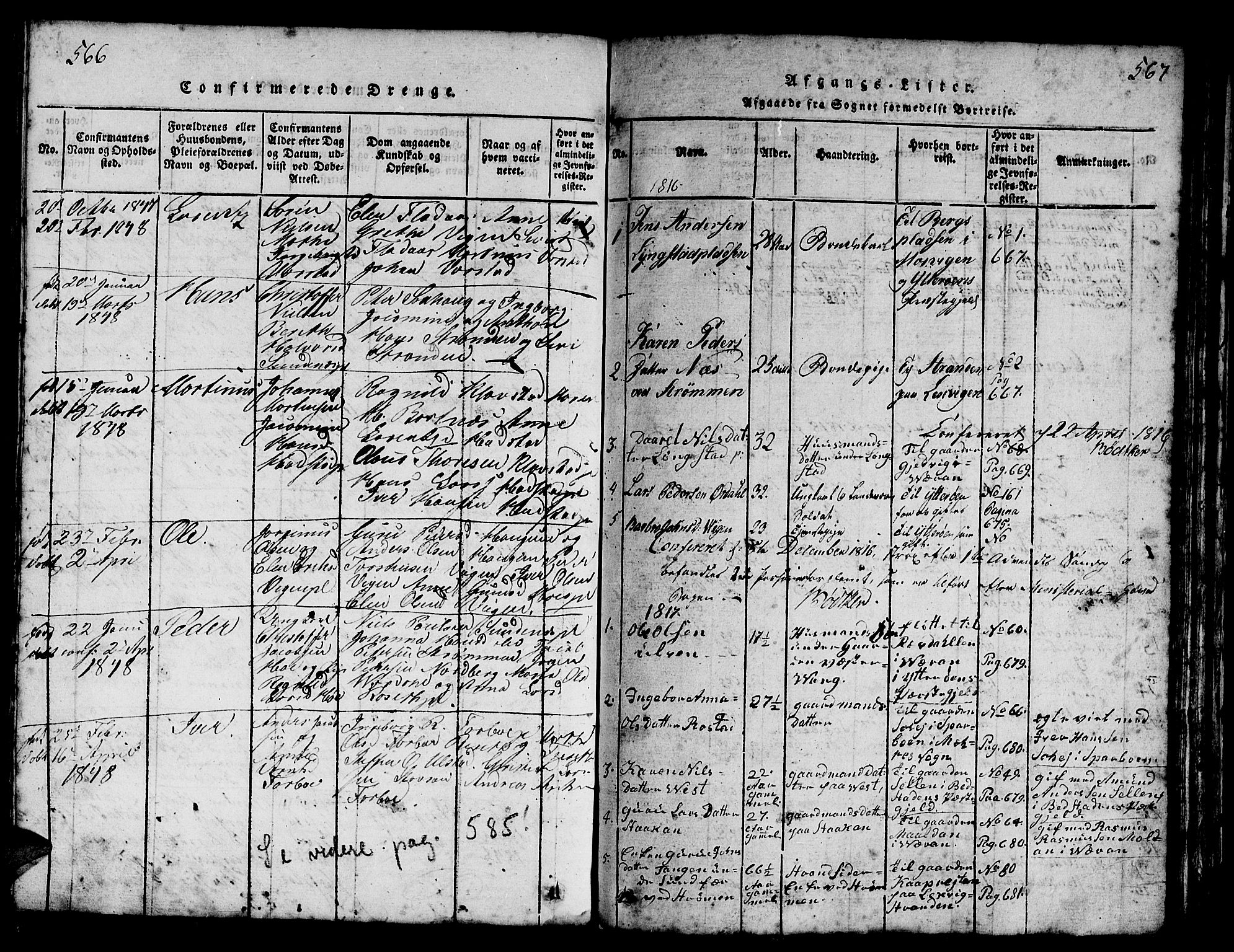 Ministerialprotokoller, klokkerbøker og fødselsregistre - Nord-Trøndelag, SAT/A-1458/730/L0298: Klokkerbok nr. 730C01, 1816-1849, s. 566-567