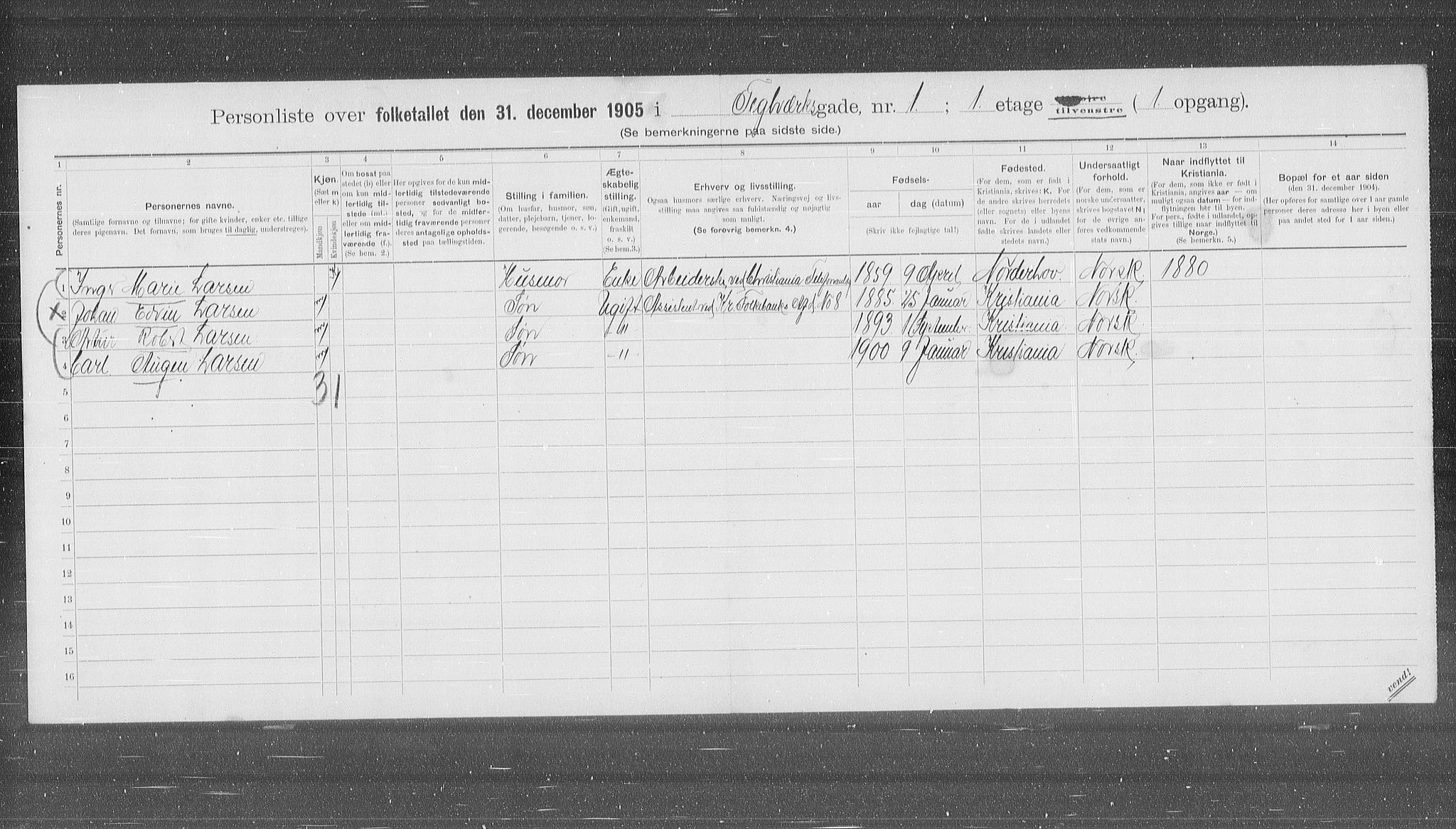 OBA, Kommunal folketelling 31.12.1905 for Kristiania kjøpstad, 1905, s. 56034