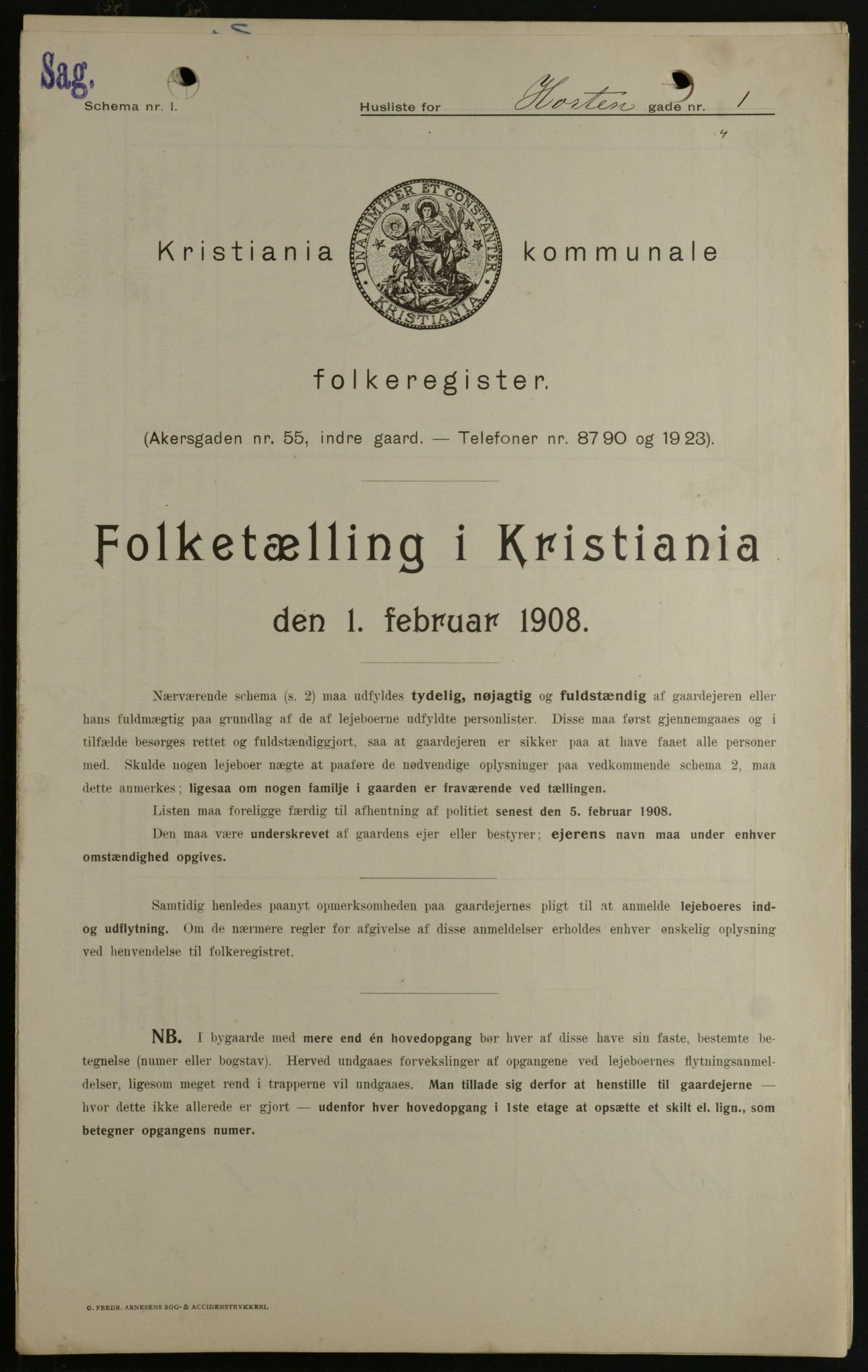 OBA, Kommunal folketelling 1.2.1908 for Kristiania kjøpstad, 1908, s. 37228
