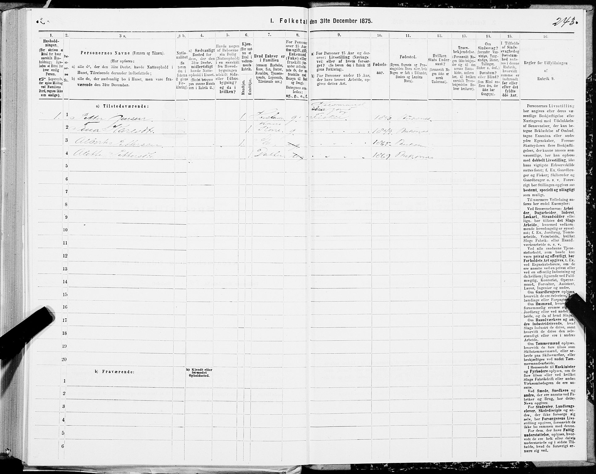 SAT, Folketelling 1875 for 1860P Buksnes prestegjeld, 1875, s. 1243