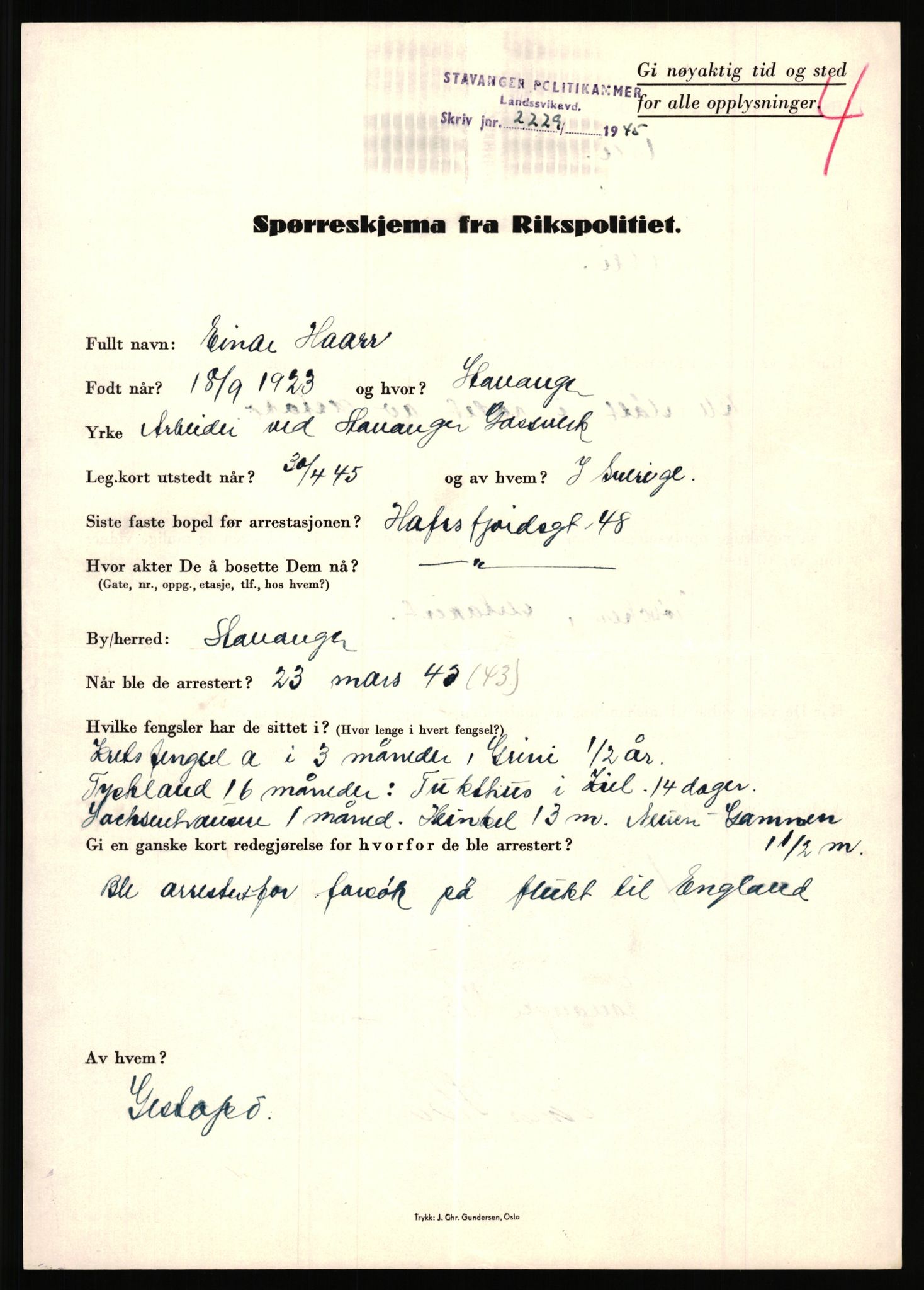 Rikspolitisjefen, AV/RA-S-1560/L/L0007: Heen, Erik C. - Iversen, Trygve, 1940-1945, s. 1035
