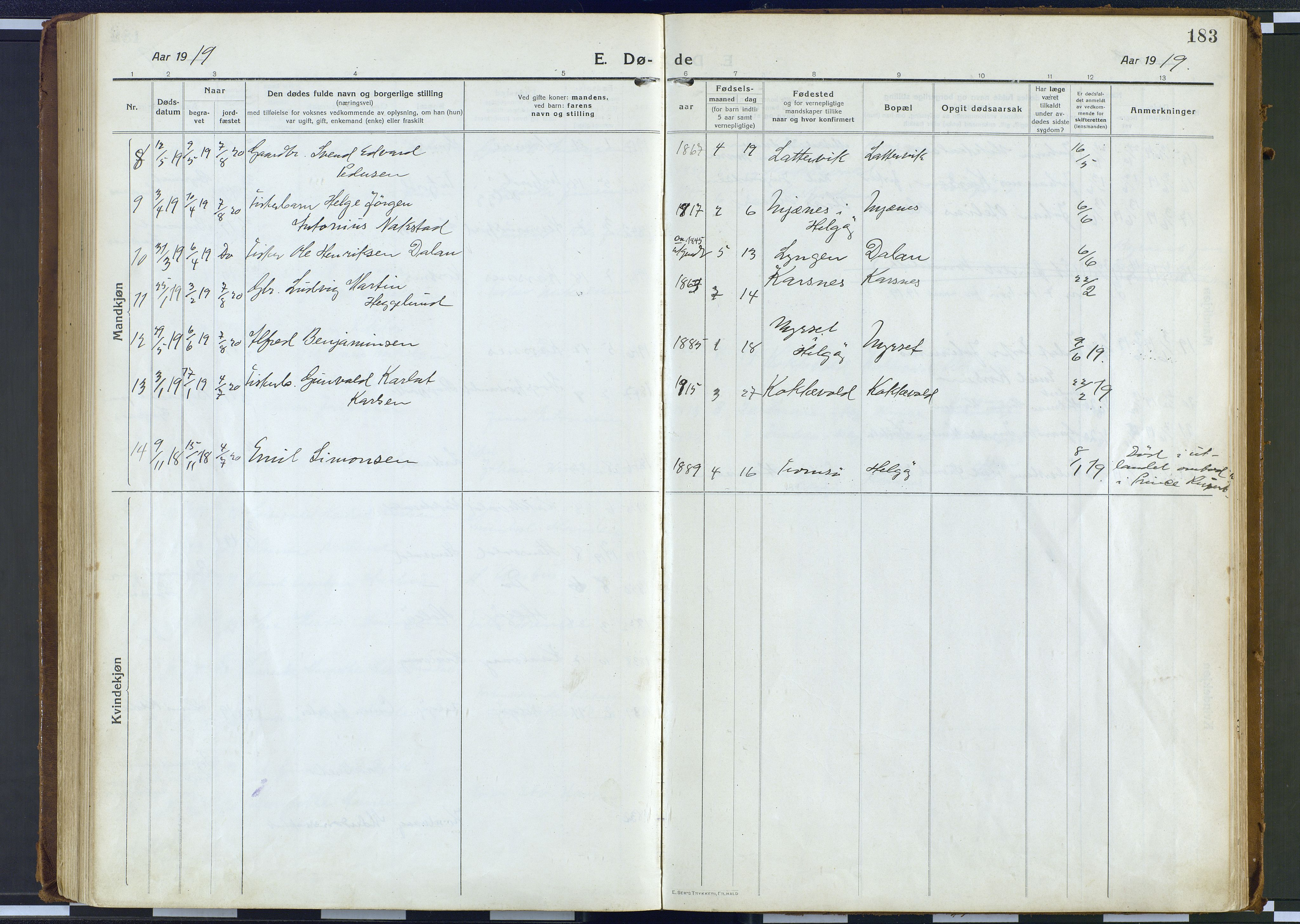 Karlsøy sokneprestembete, AV/SATØ-S-1299/H/Ha/Haa/L0016kirke: Ministerialbok nr. 16, 1916-1934, s. 183