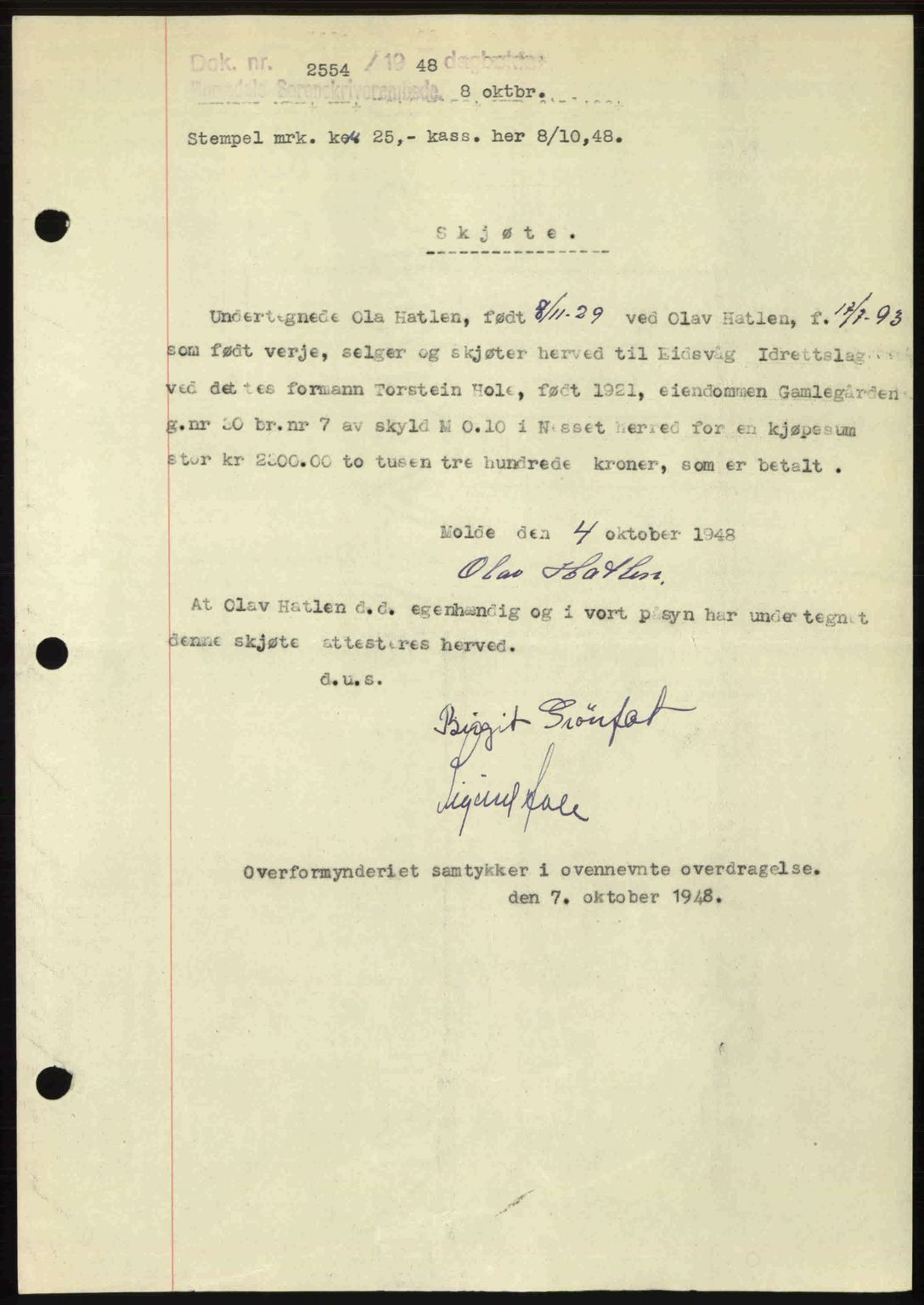 Romsdal sorenskriveri, SAT/A-4149/1/2/2C: Pantebok nr. A27, 1948-1948, Dagboknr: 2554/1948