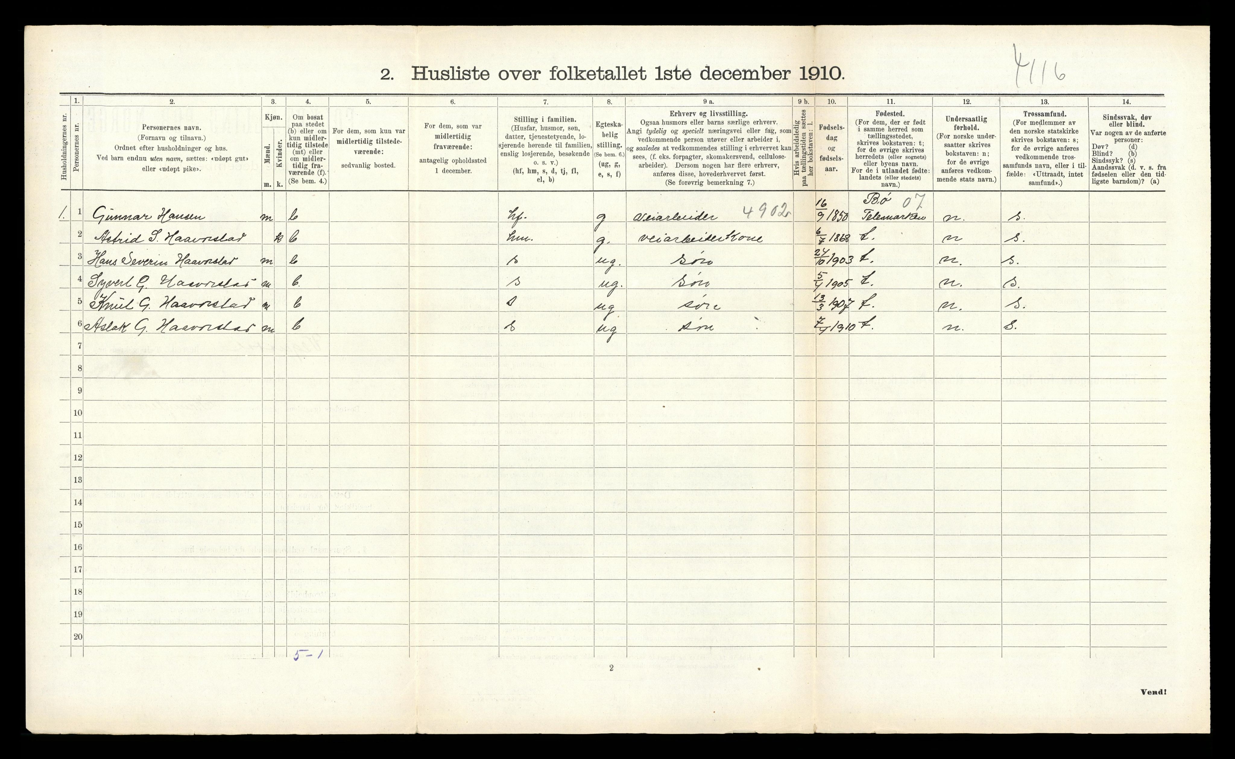 RA, Folketelling 1910 for 0934 Vegusdal herred, 1910, s. 90