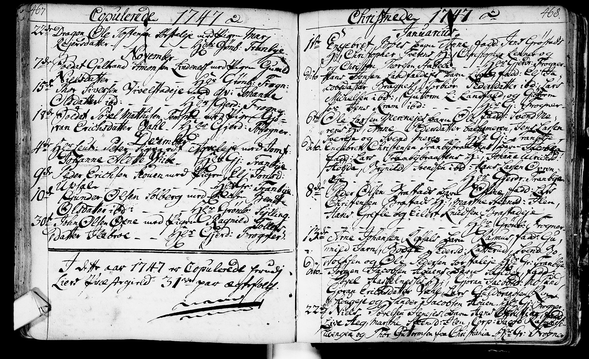 Lier kirkebøker, AV/SAKO-A-230/F/Fa/L0003: Ministerialbok nr. I 3, 1727-1748, s. 467-468