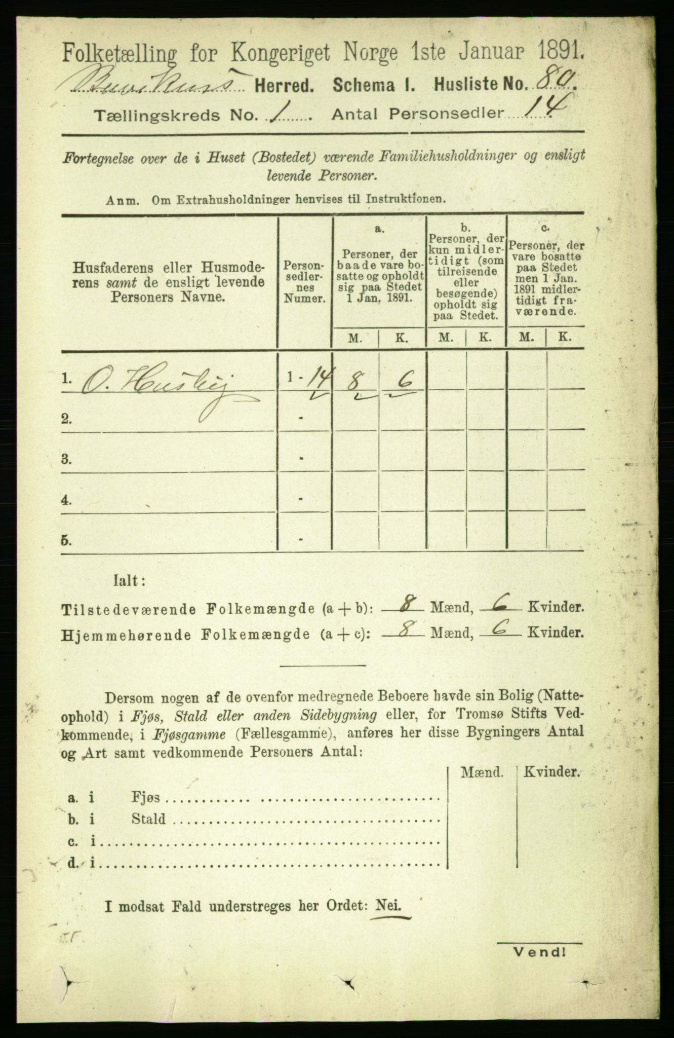 RA, Folketelling 1891 for 1656 Buvik herred, 1891, s. 91