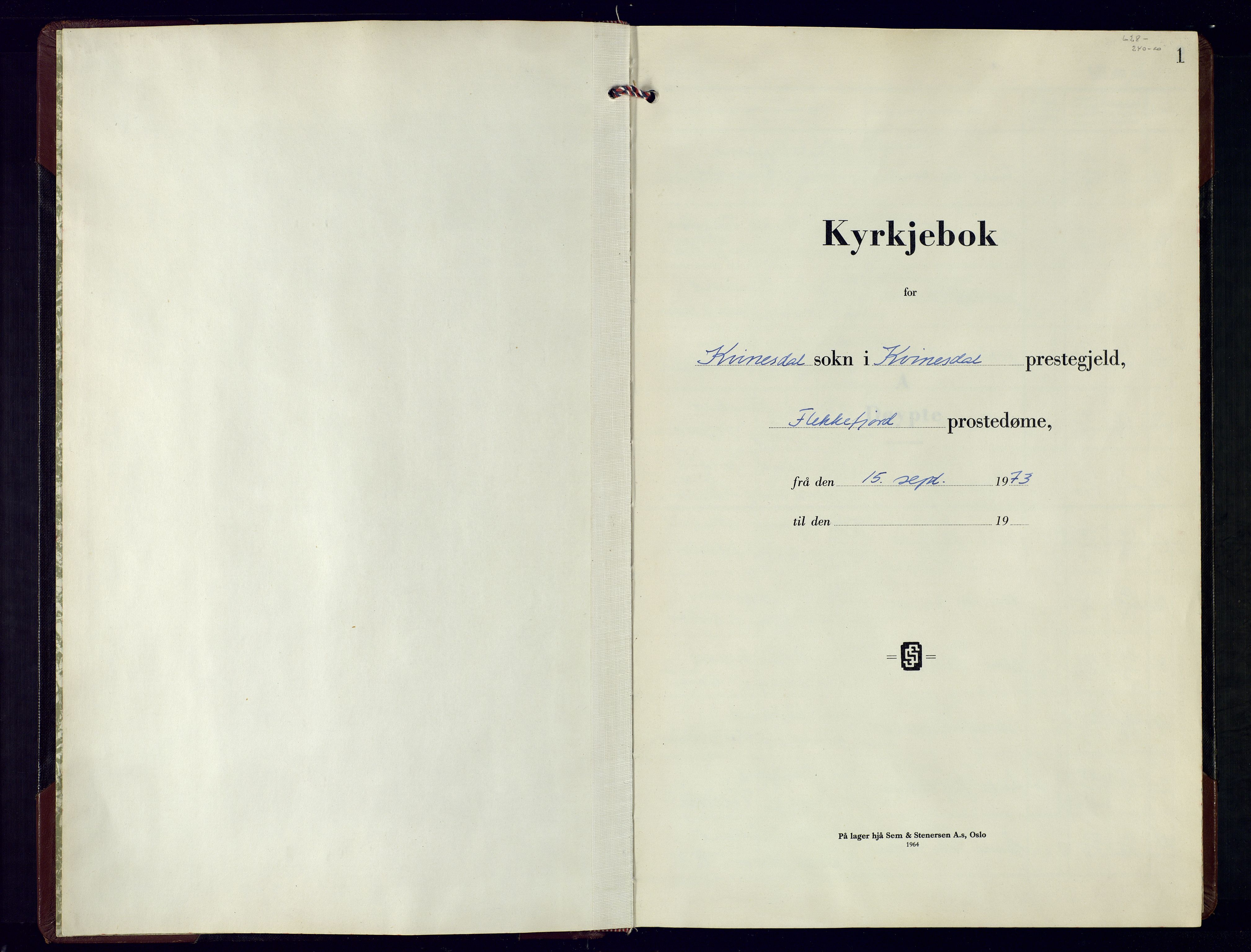 Kvinesdal sokneprestkontor, SAK/1111-0026/F/Fb/Fbb/L0007: Klokkerbok nr. B 7, 1973-1991, s. 1