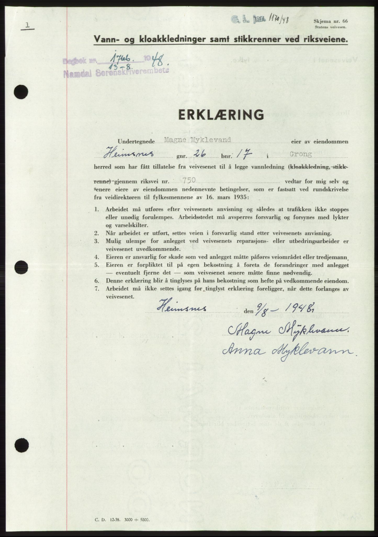Namdal sorenskriveri, SAT/A-4133/1/2/2C: Pantebok nr. -, 1948-1948, Dagboknr: 1766/1948