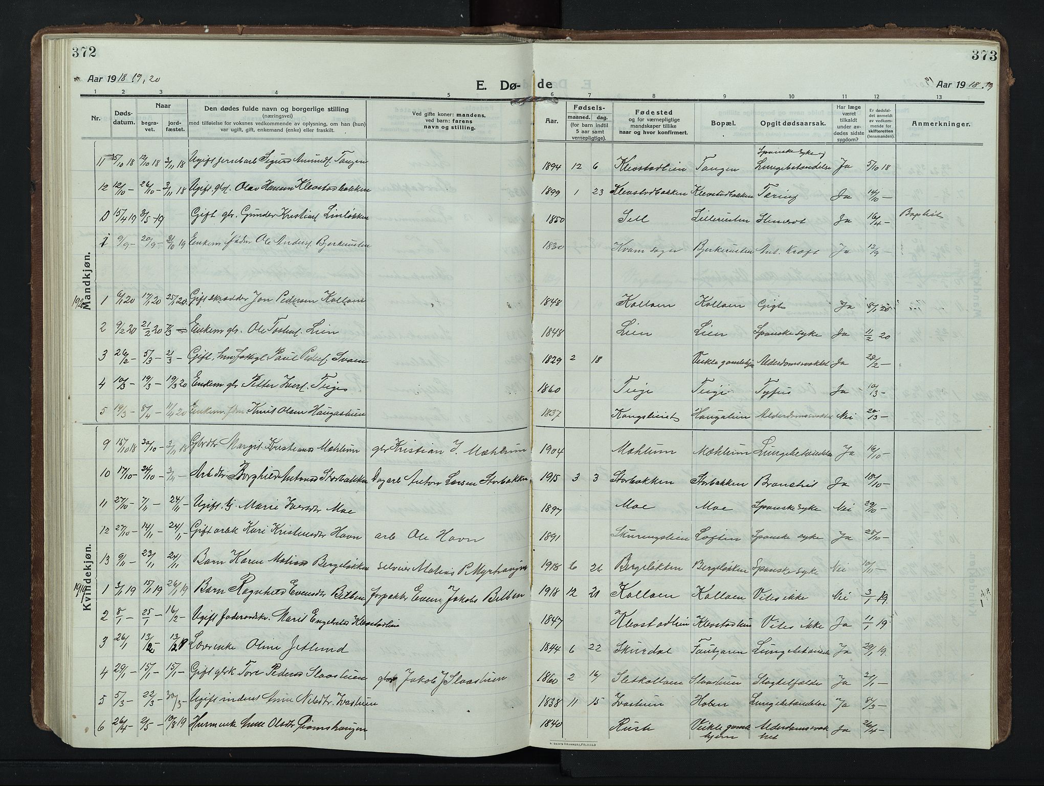 Nord-Fron prestekontor, AV/SAH-PREST-080/H/Ha/Hab/L0008: Klokkerbok nr. 8, 1915-1948, s. 372-373