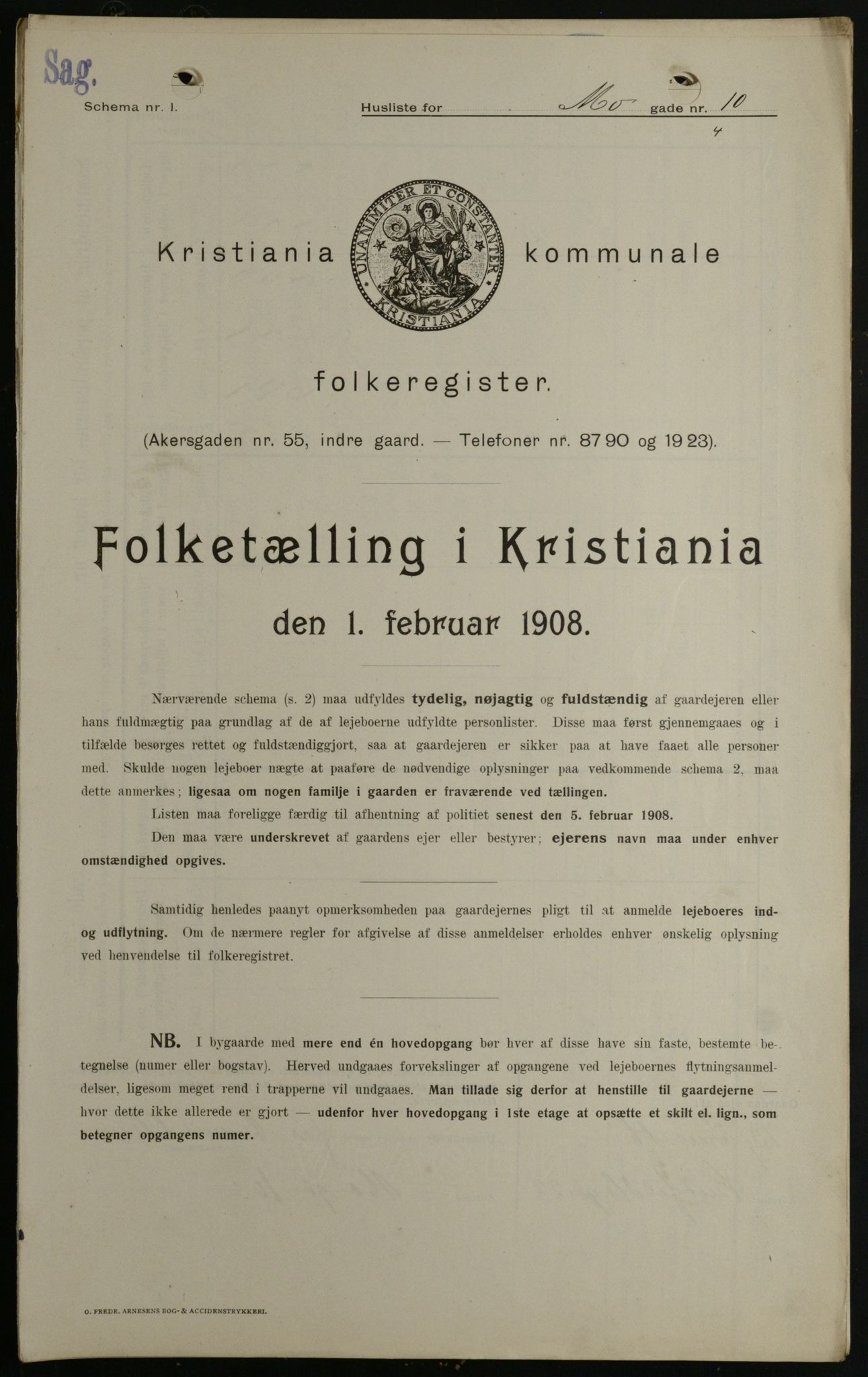 OBA, Kommunal folketelling 1.2.1908 for Kristiania kjøpstad, 1908, s. 58613