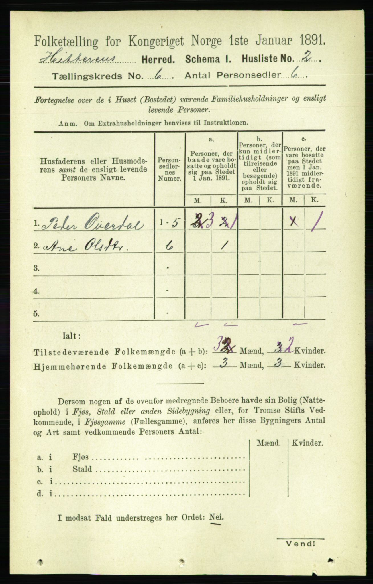 RA, Folketelling 1891 for 1617 Hitra herred, 1891, s. 1043