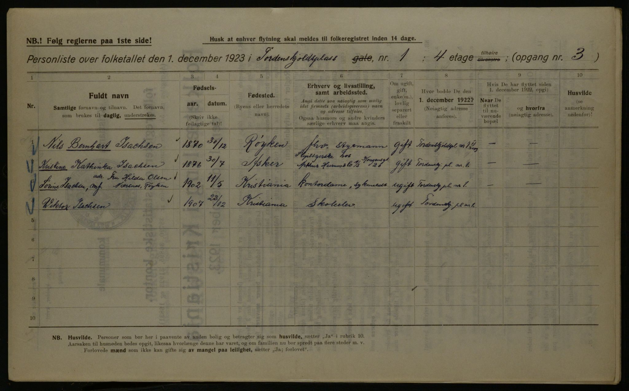 OBA, Kommunal folketelling 1.12.1923 for Kristiania, 1923, s. 125595