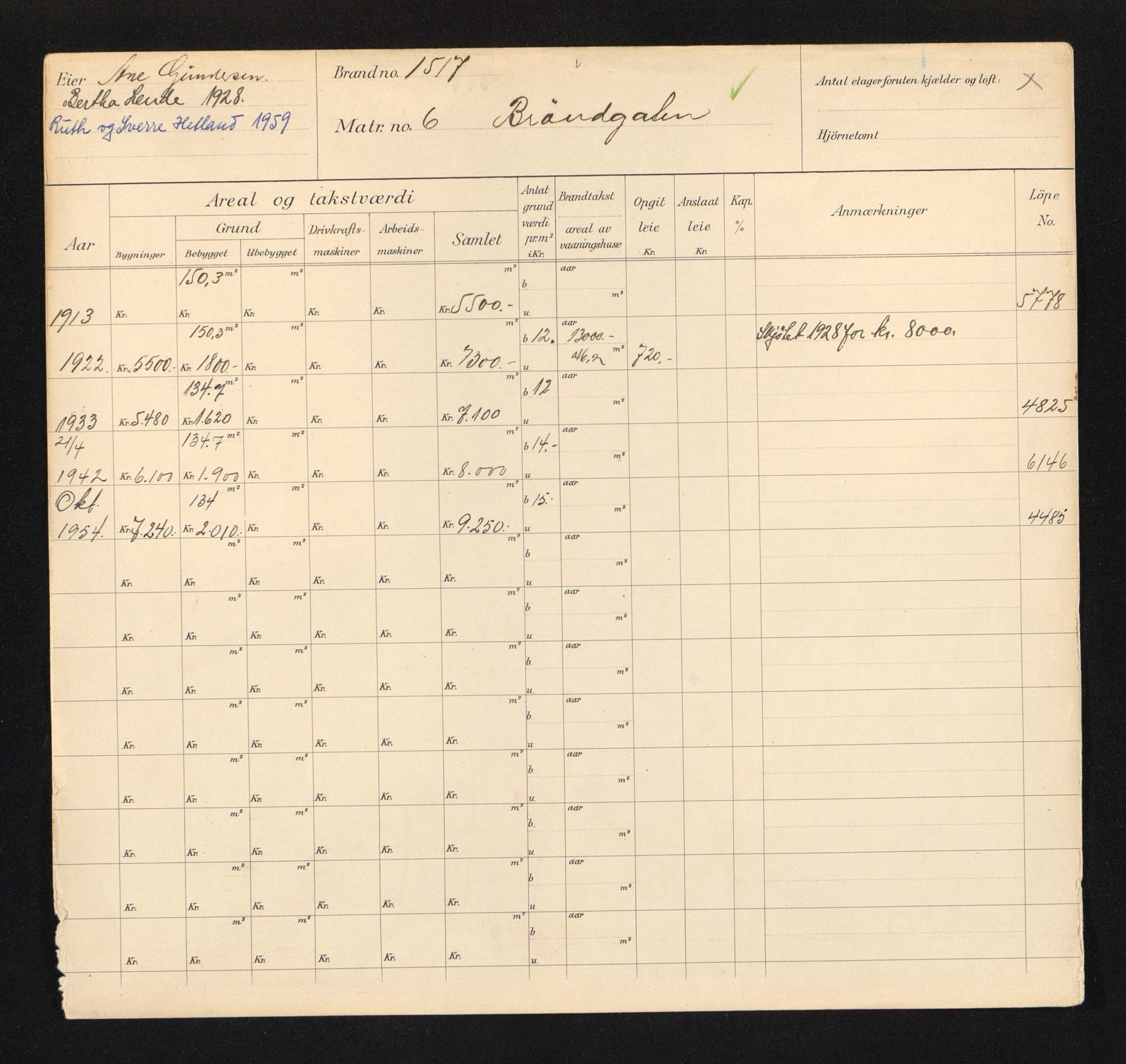 Stavanger kommune. Skattetakstvesenet, BYST/A-0440/F/Fa/Faa/L0006/0006: Skattetakstkort / Brønngata 5 - 33