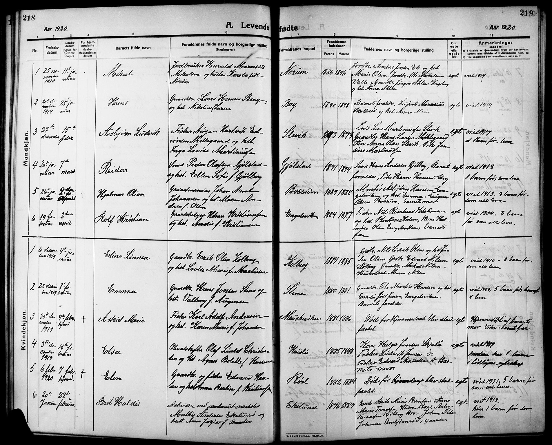 Onsøy prestekontor Kirkebøker, AV/SAO-A-10914/G/Ga/L0003: Klokkerbok nr. I 3, 1910-1926, s. 218-219
