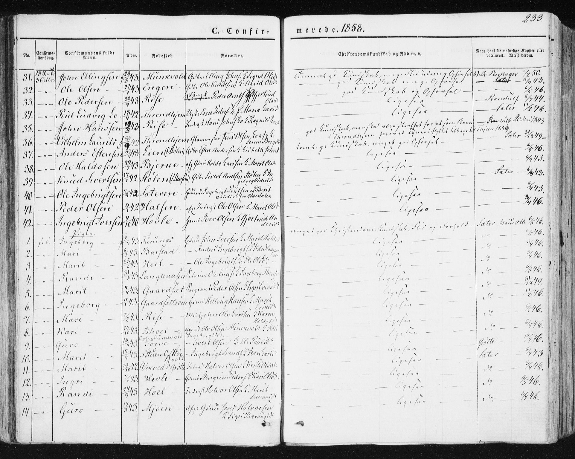 Ministerialprotokoller, klokkerbøker og fødselsregistre - Sør-Trøndelag, SAT/A-1456/678/L0899: Ministerialbok nr. 678A08, 1848-1872, s. 233