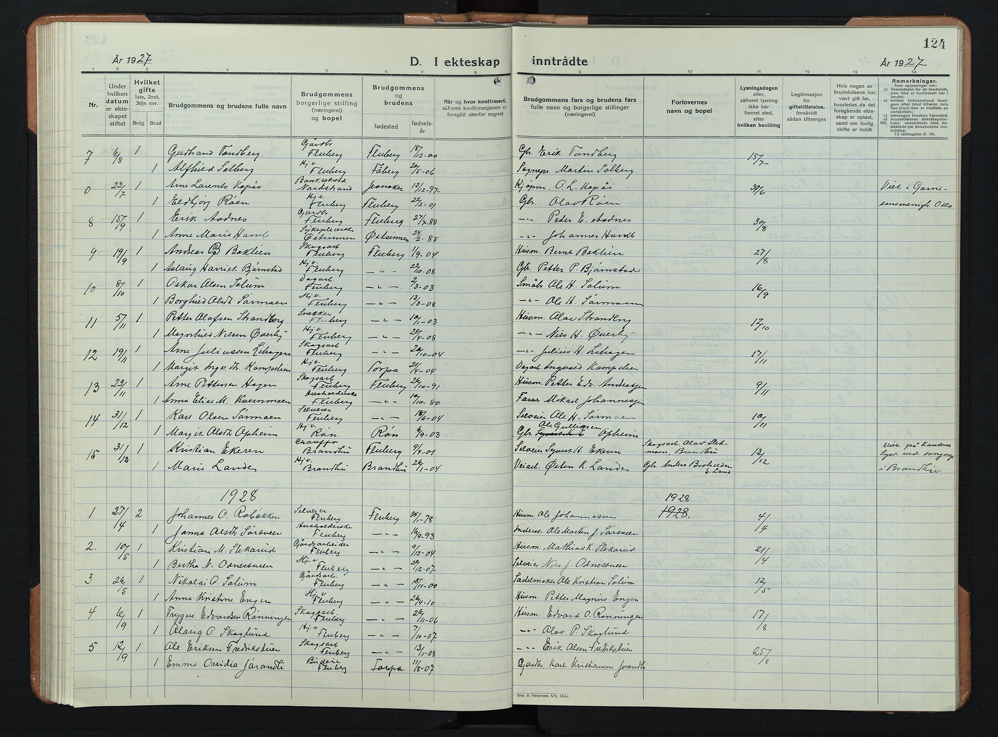 Søndre Land prestekontor, SAH/PREST-122/L/L0008: Klokkerbok nr. 8, 1926-1950, s. 124