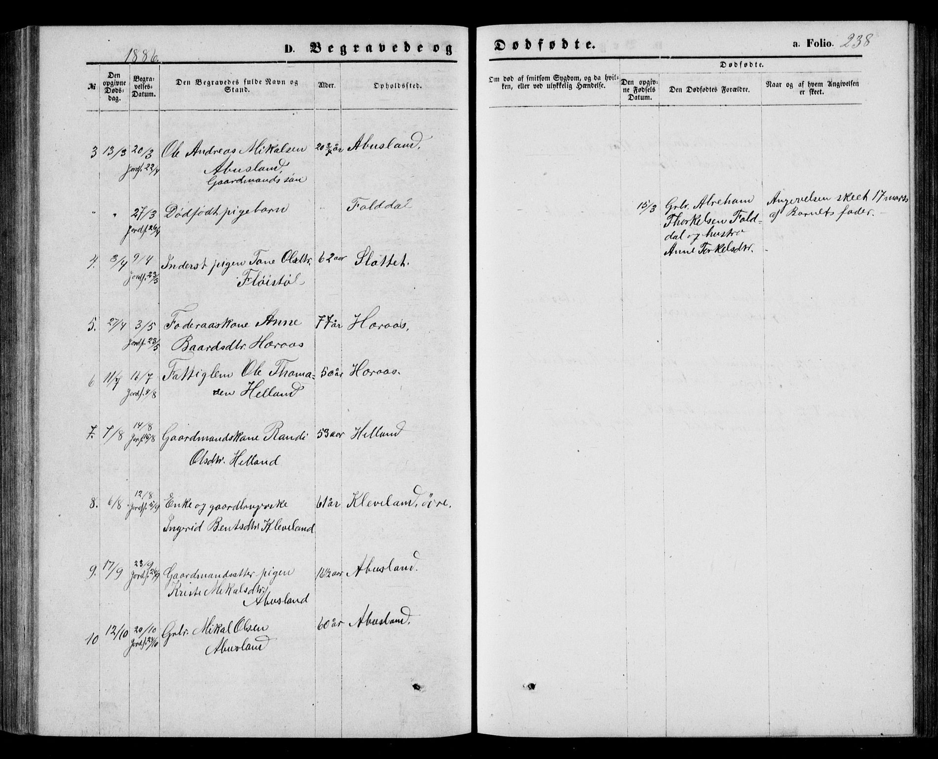 Bjelland sokneprestkontor, SAK/1111-0005/F/Fb/Fbb/L0004: Klokkerbok nr. B 4, 1867-1887, s. 238