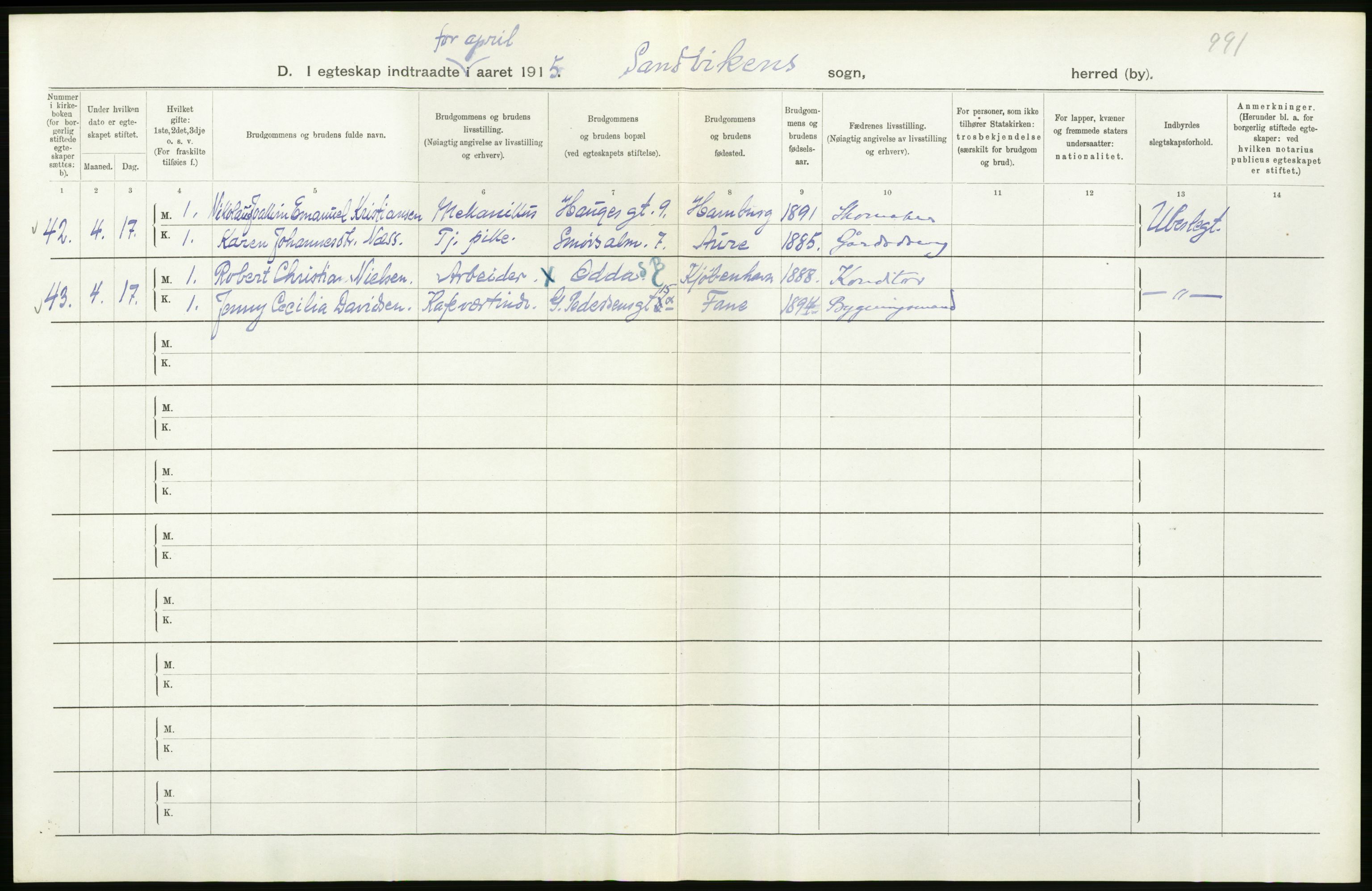 Statistisk sentralbyrå, Sosiodemografiske emner, Befolkning, AV/RA-S-2228/D/Df/Dfb/Dfbe/L0034: Bergen: Gifte, døde, dødfødte., 1915, s. 30