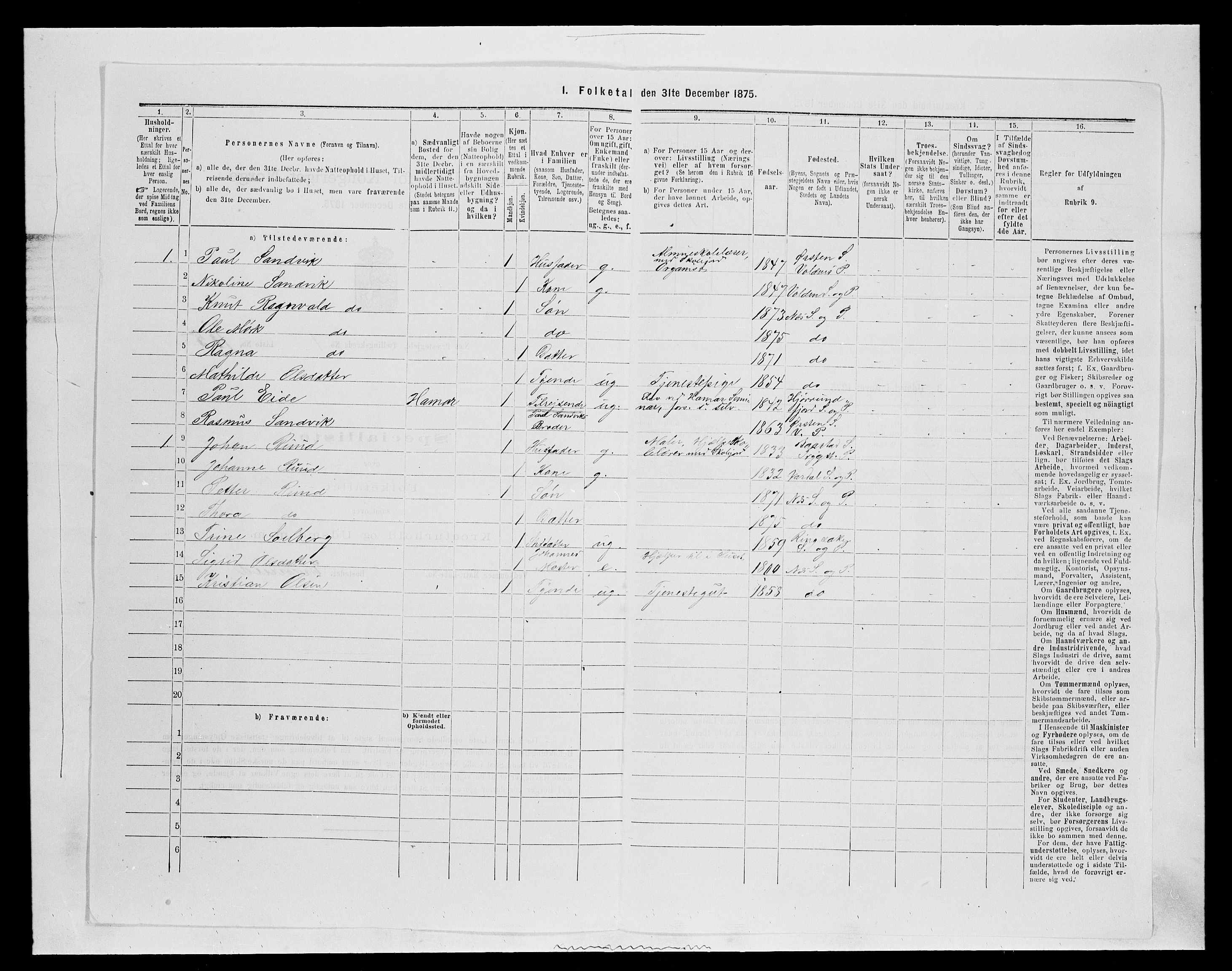 SAH, Folketelling 1875 for 0411P Nes prestegjeld, 1875, s. 308