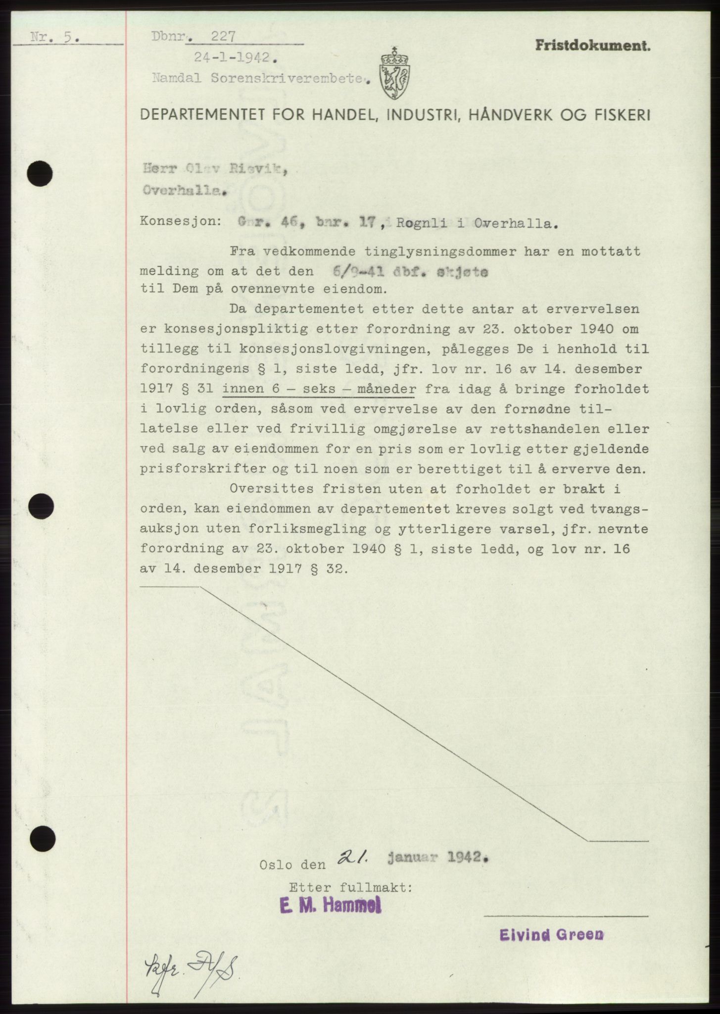 Namdal sorenskriveri, SAT/A-4133/1/2/2C: Pantebok nr. -, 1941-1942, Dagboknr: 227/1942