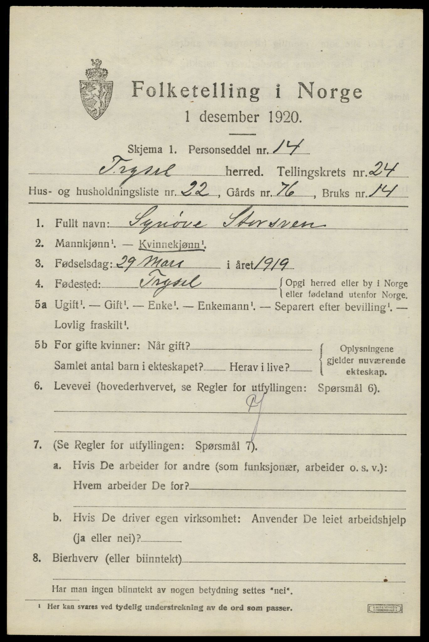 SAH, Folketelling 1920 for 0428 Trysil herred, 1920, s. 15493