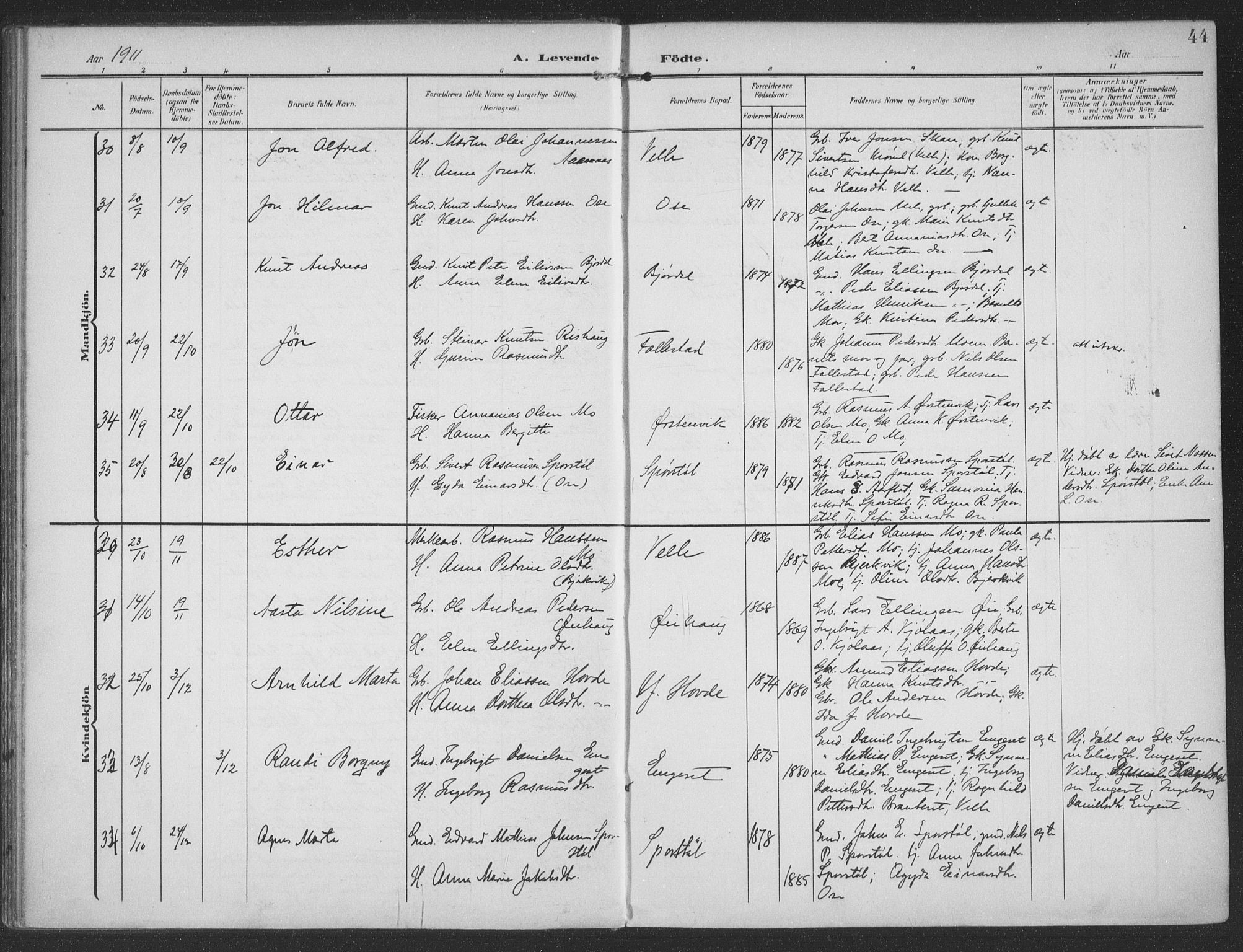 Ministerialprotokoller, klokkerbøker og fødselsregistre - Møre og Romsdal, SAT/A-1454/513/L0178: Ministerialbok nr. 513A05, 1906-1919, s. 44