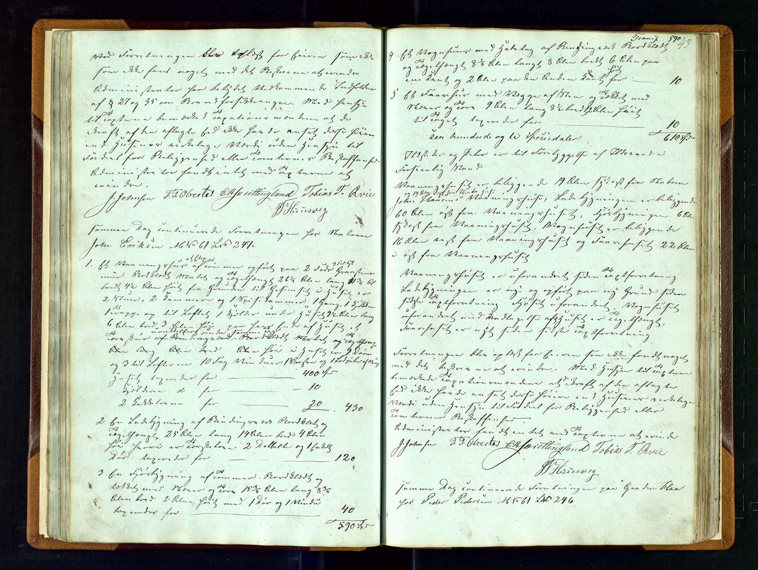 Hå lensmannskontor, AV/SAST-A-100456/Goa/L0001: Takstprotokoll-Valle skipreie, 1846-1883, s. 42b-43a