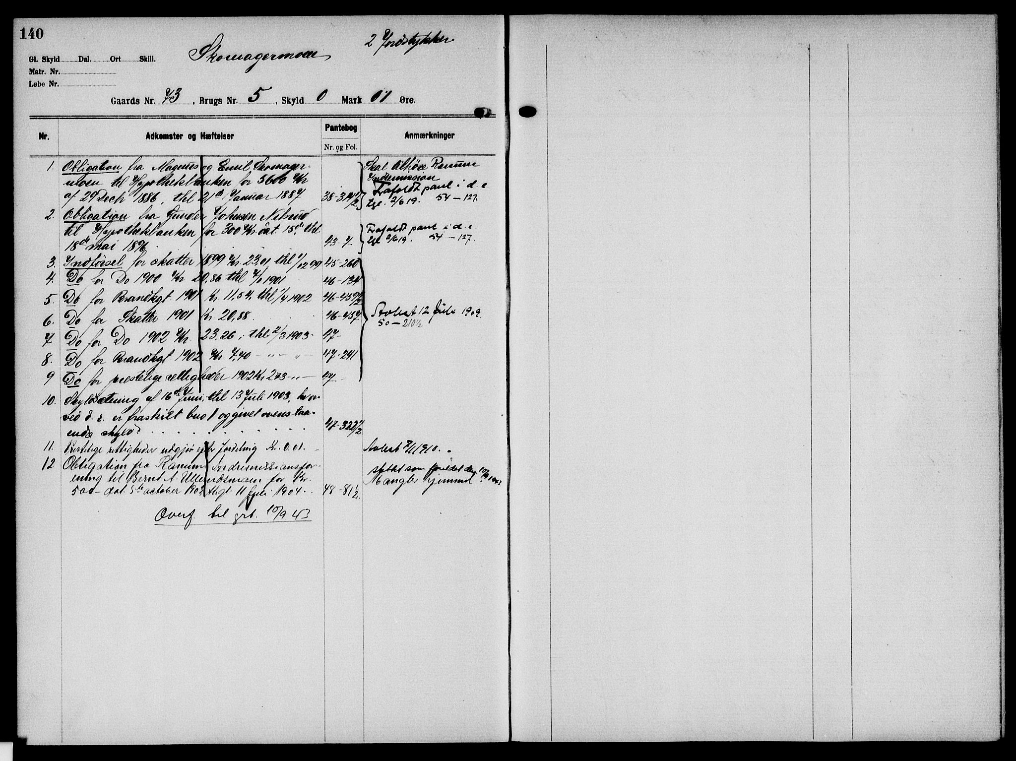 Solør tingrett, AV/SAH-TING-008/H/Ha/Hak/L0006: Panteregister nr. VI, 1900-1935, s. 140