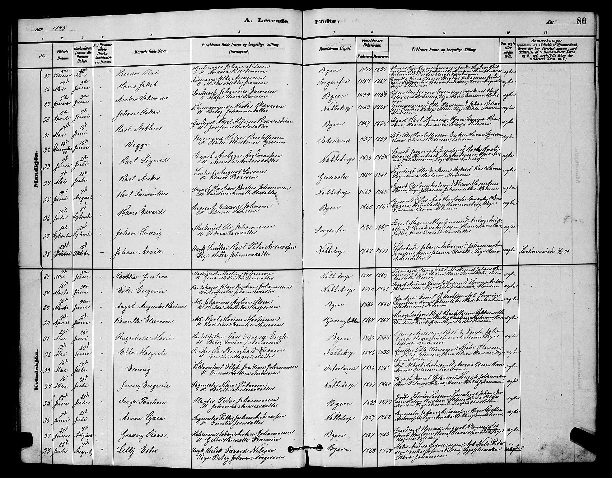 Østre Fredrikstad prestekontor Kirkebøker, AV/SAO-A-10907/G/Ga/L0001: Klokkerbok nr. 1, 1880-1899, s. 86