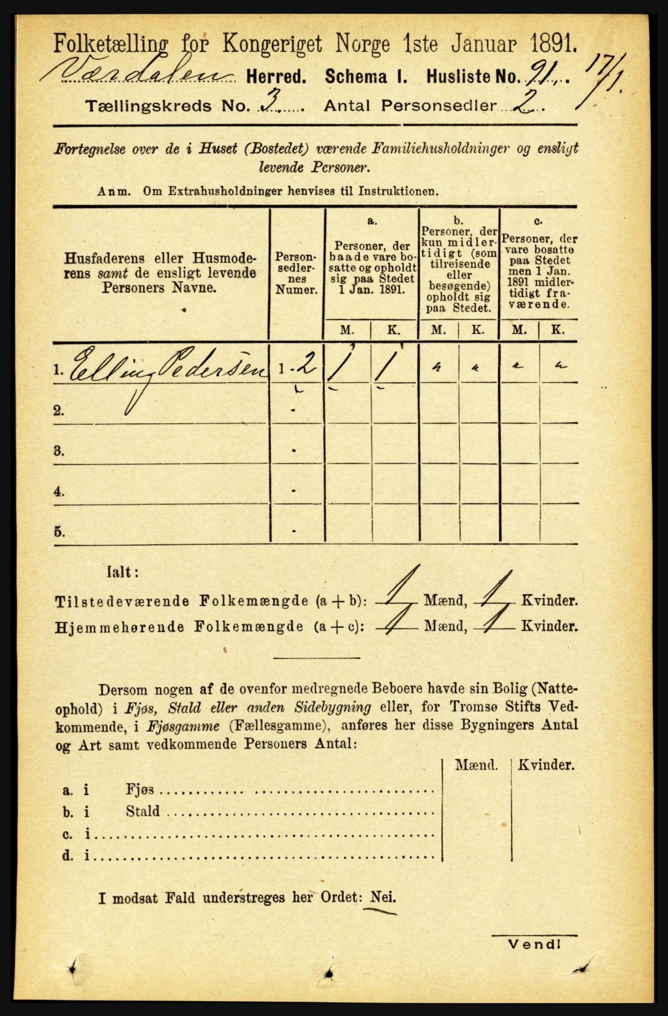 RA, Folketelling 1891 for 1721 Verdal herred, 1891, s. 1750