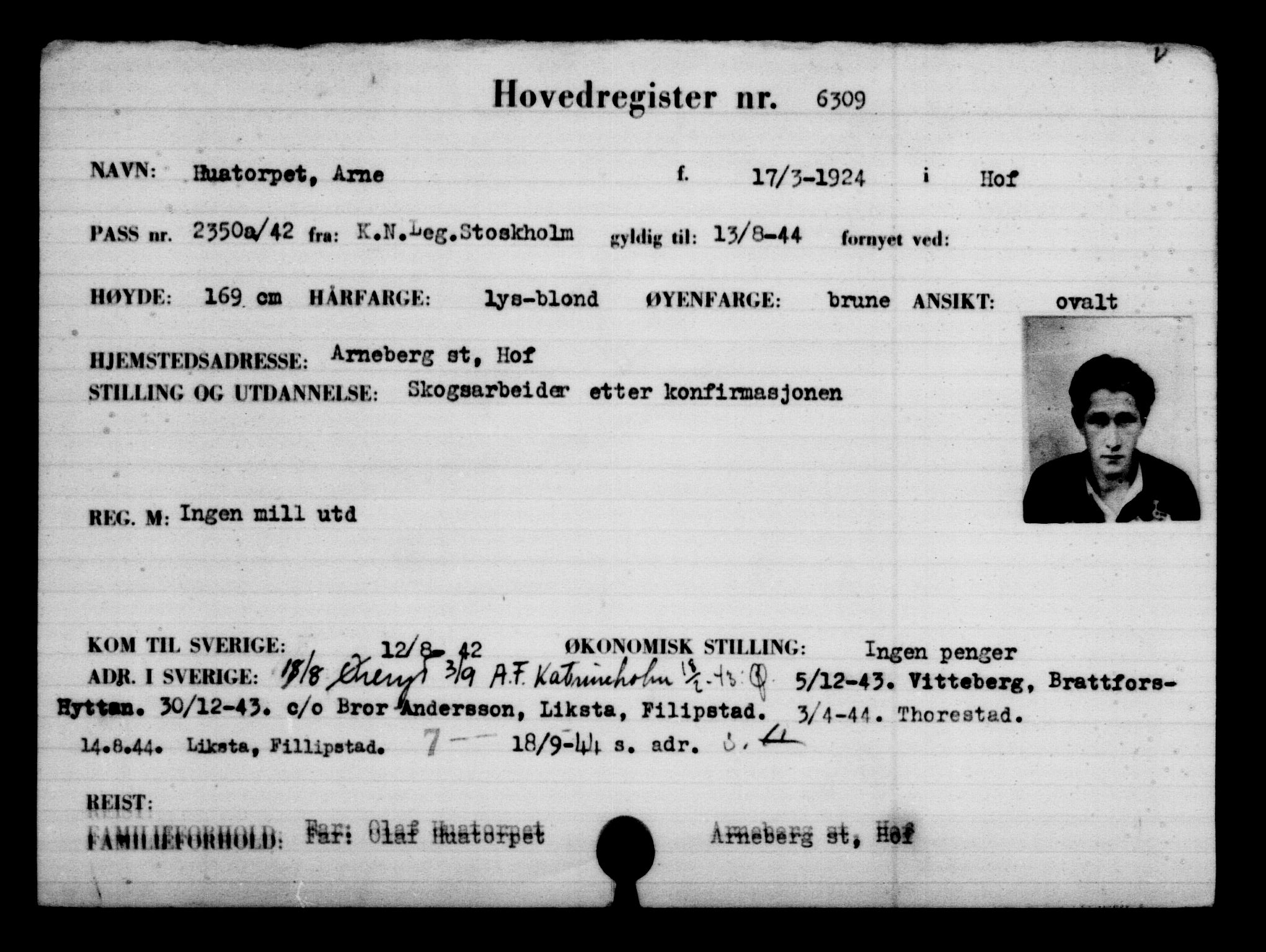 Utenriksstasjonene, Legasjonen i Stockholm, Flyktningkontoret, AV/RA-S-6753/V/Va/L0004: Kjesäterkartoteket, flyktninger med registreringsnr. 3496-6610, 1940-1945, s. 3320