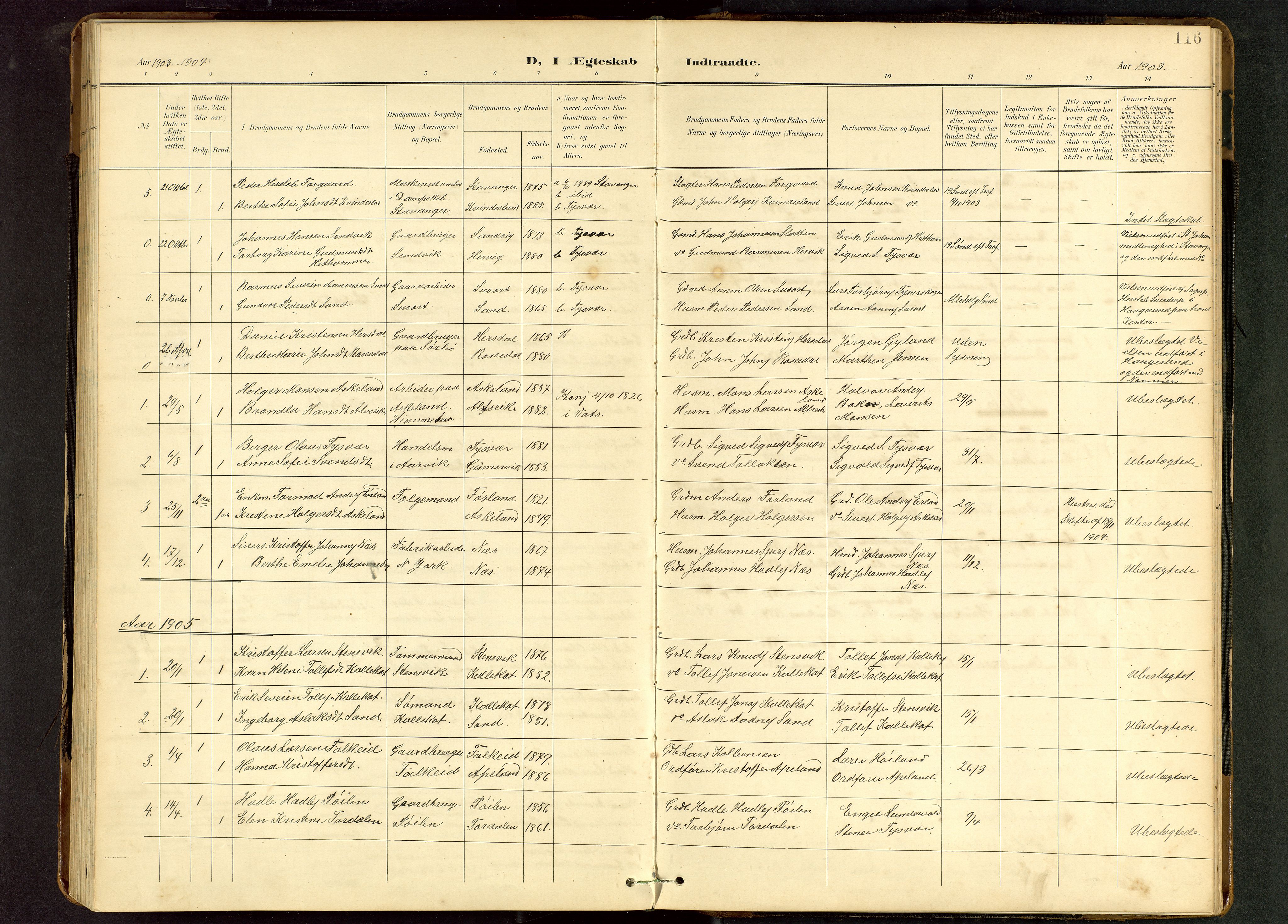 Tysvær sokneprestkontor, AV/SAST-A -101864/H/Ha/Hab/L0010: Klokkerbok nr. B 10, 1897-1912, s. 116