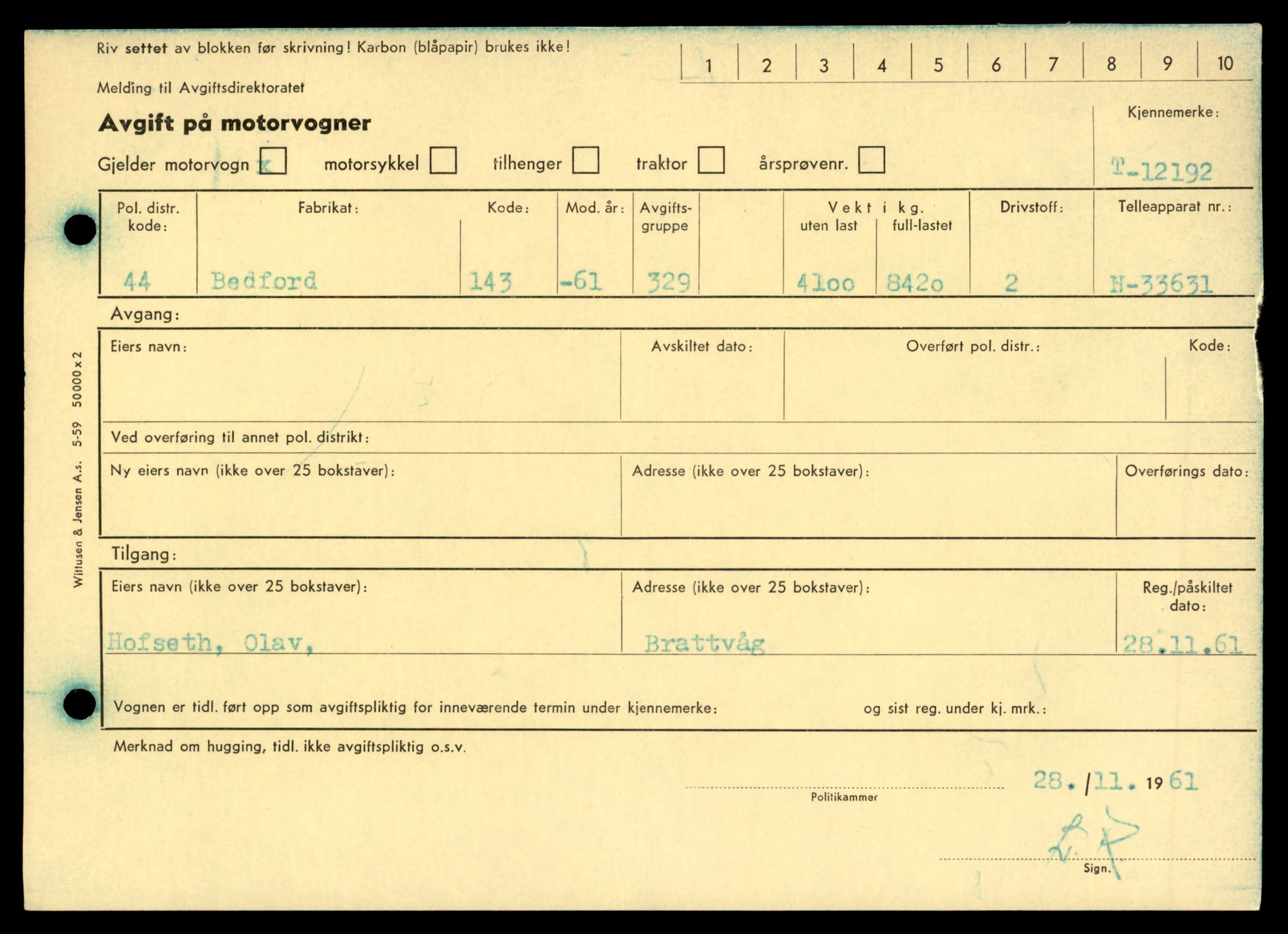 Møre og Romsdal vegkontor - Ålesund trafikkstasjon, AV/SAT-A-4099/F/Fe/L0033: Registreringskort for kjøretøy T 12151 - T 12474, 1927-1998, s. 1107