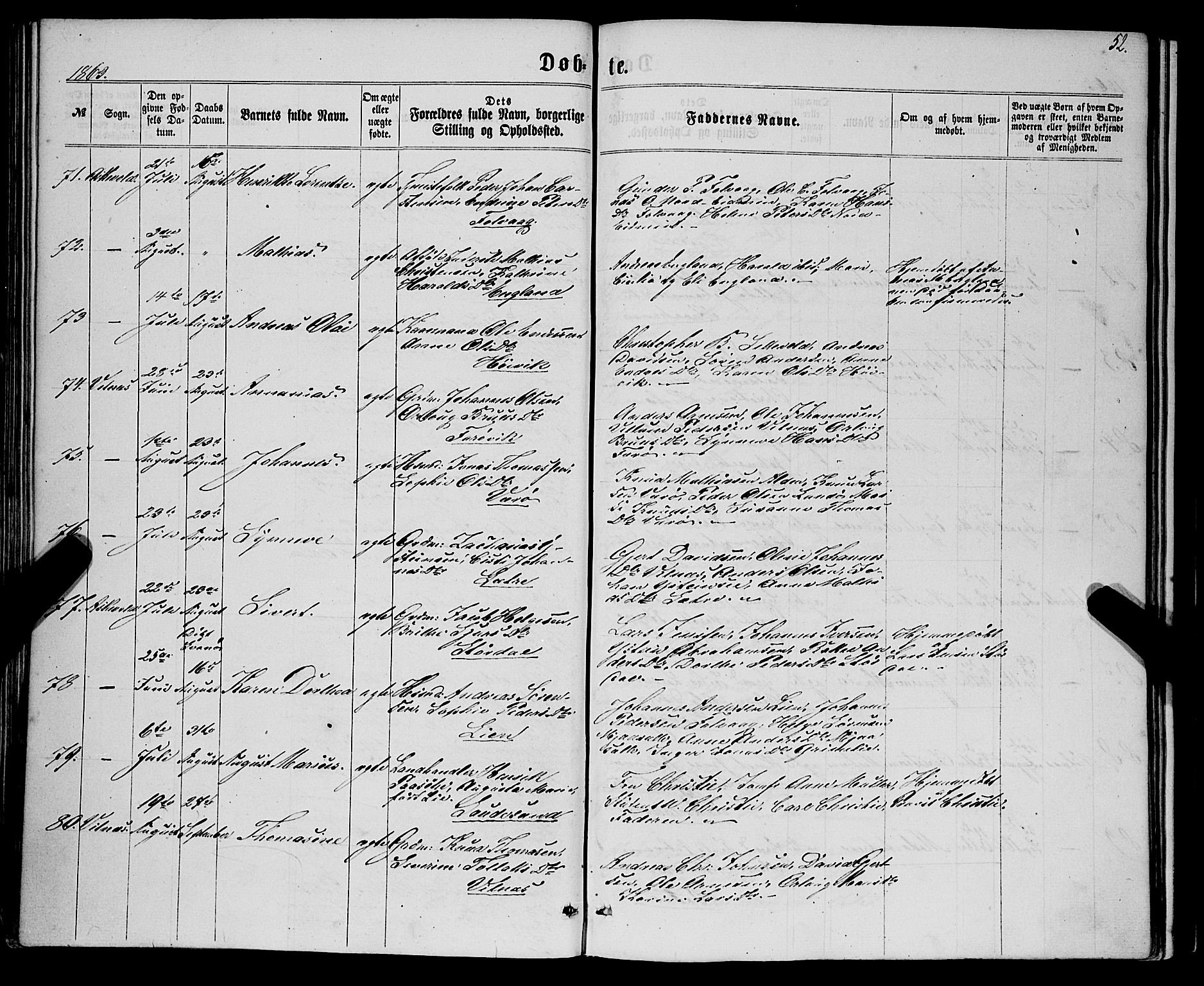 Askvoll sokneprestembete, AV/SAB-A-79501/H/Haa/Haaa/L0012: Ministerialbok nr. A 12, 1859-1878, s. 52