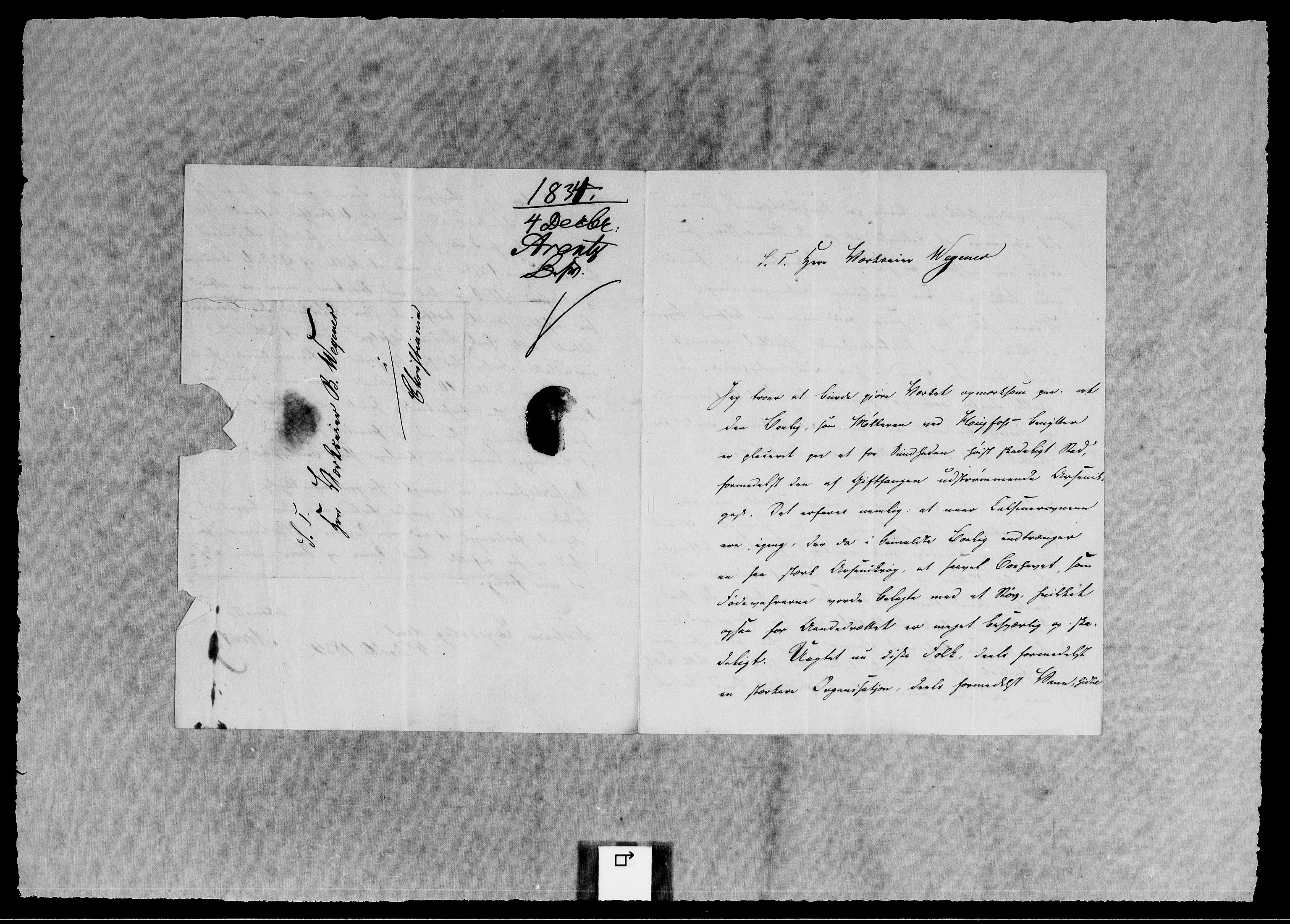 Modums Blaafarveværk, RA/PA-0157/G/Gb/L0113/0001: -- / Innkomne brev A - G, 1834-1835, s. 4