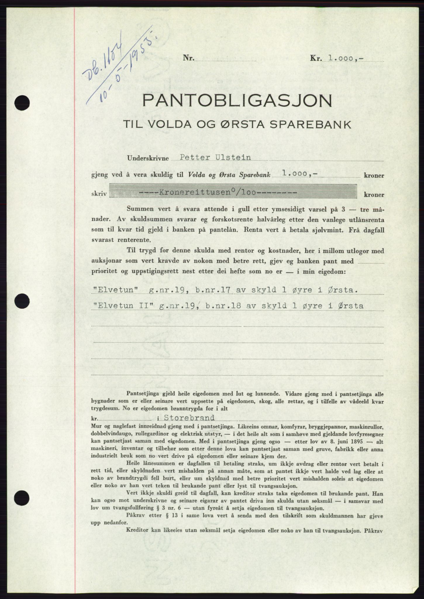 Søre Sunnmøre sorenskriveri, AV/SAT-A-4122/1/2/2C/L0126: Pantebok nr. 14B, 1954-1955, Dagboknr: 1104/1955