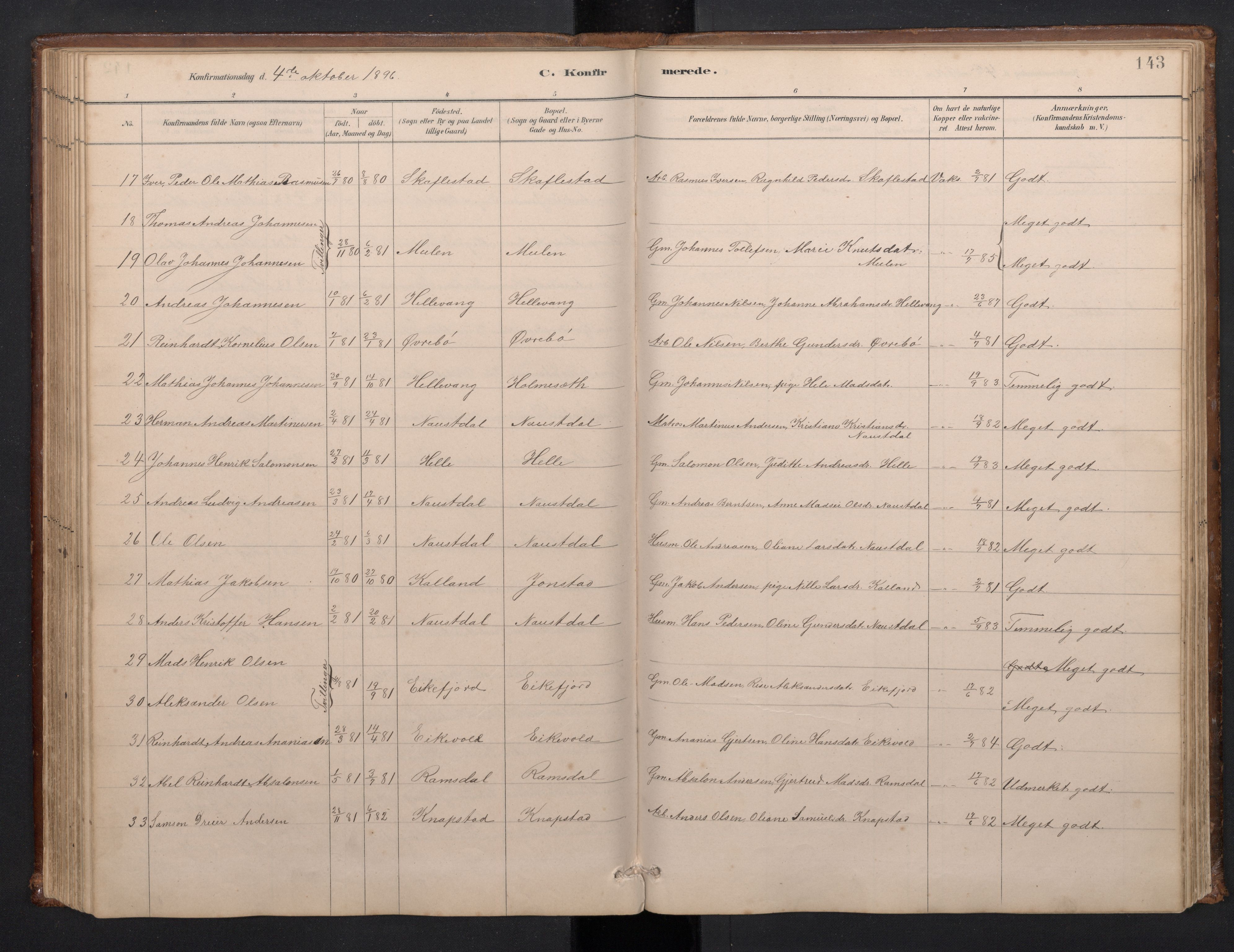 Førde sokneprestembete, AV/SAB-A-79901/H/Hab/Habd/L0003: Klokkerbok nr. D 3, 1881-1897, s. 142b-143a