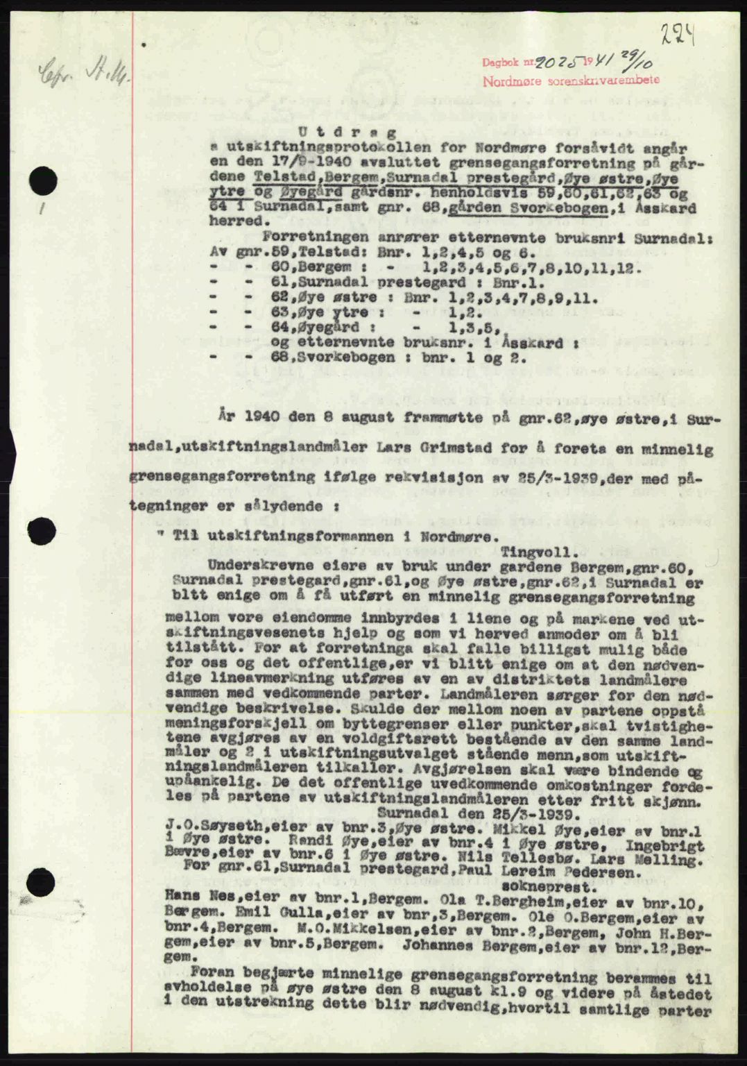 Nordmøre sorenskriveri, AV/SAT-A-4132/1/2/2Ca: Pantebok nr. A91, 1941-1942, Dagboknr: 2025/1941