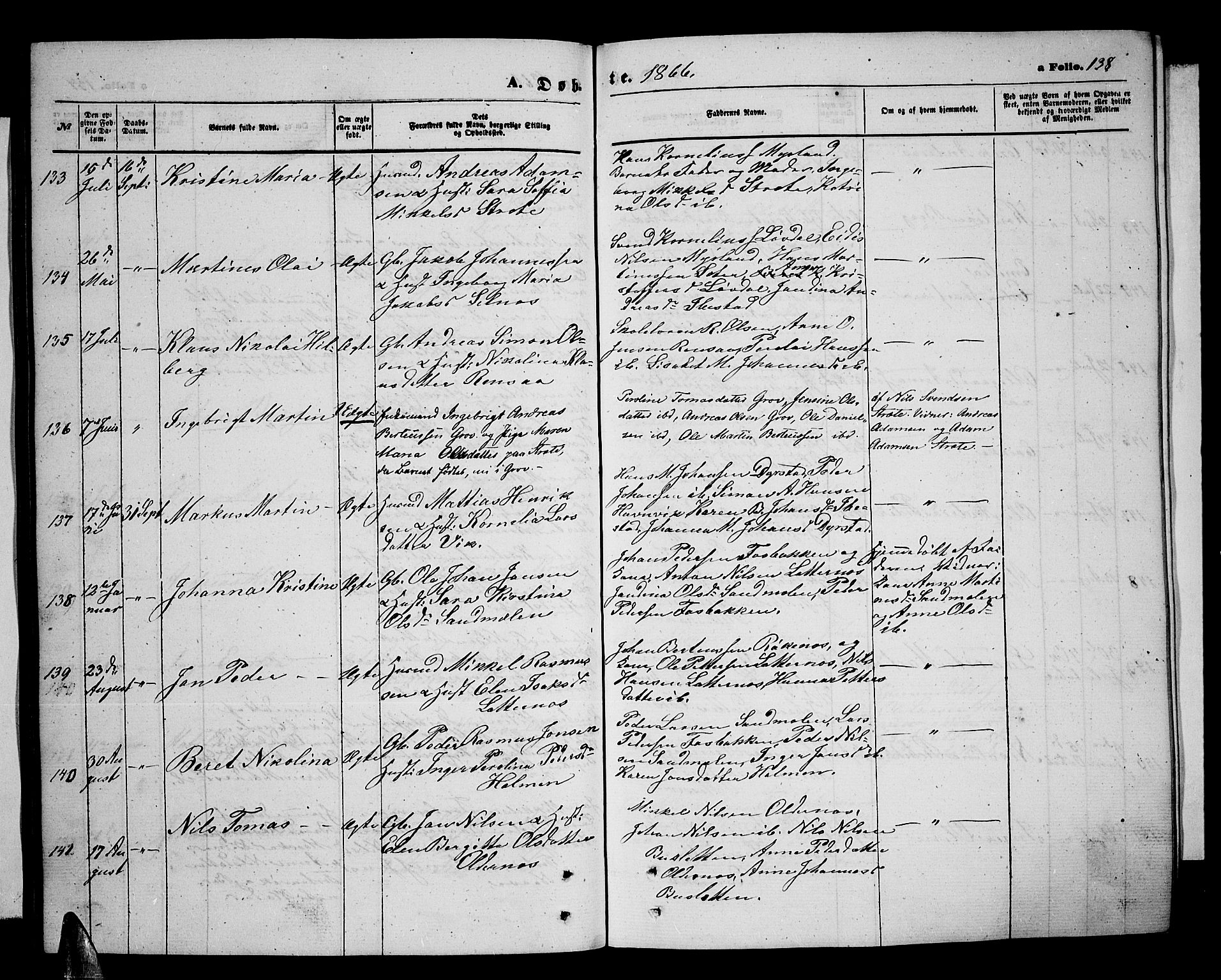 Ibestad sokneprestembete, AV/SATØ-S-0077/H/Ha/Hab/L0005klokker: Klokkerbok nr. 5, 1860-1871, s. 138